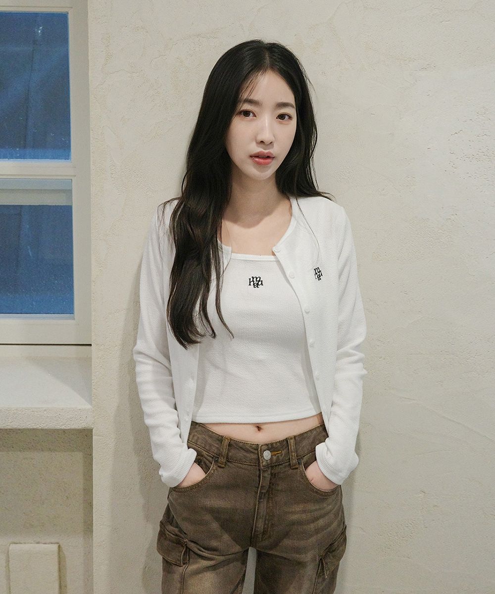 <預訂>🇰🇷MuahMuah Logo slim fit knit cardigan sleeveless Set