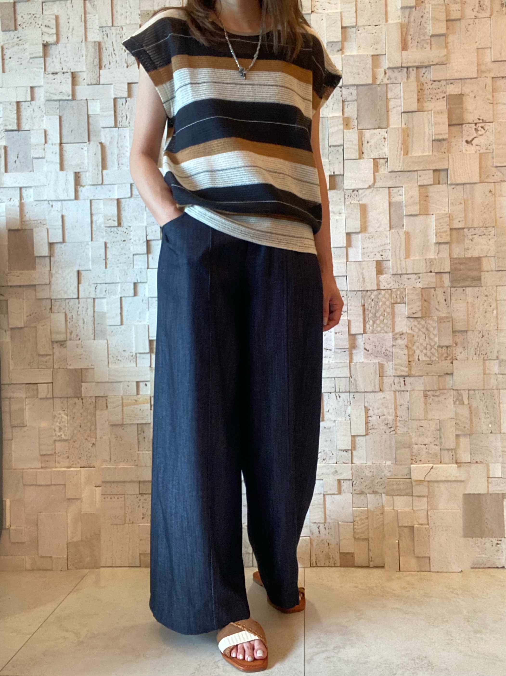 #2078 夏日透氣條紋棉線Top 🌞