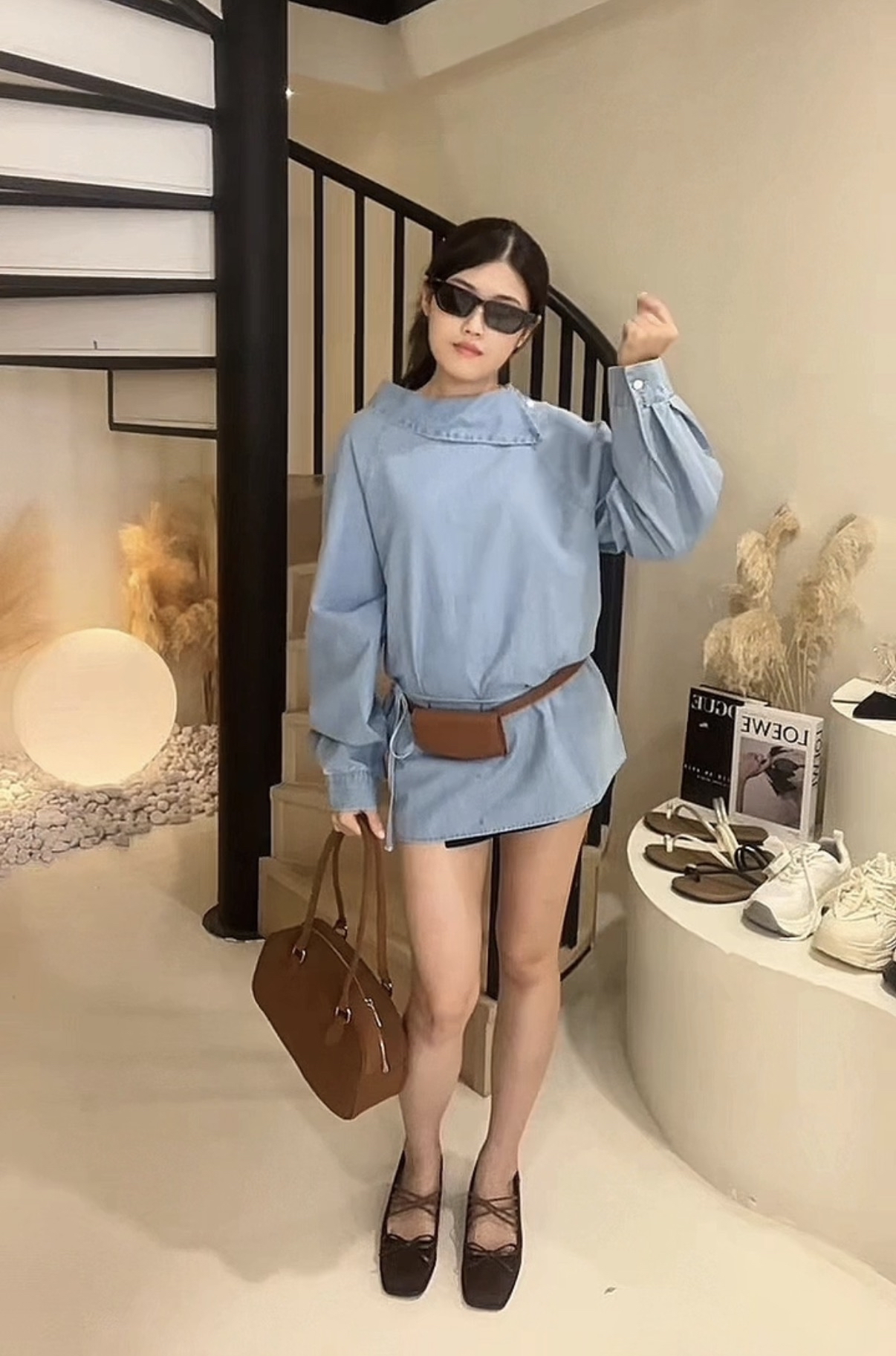 设计领牛仔长袖上衣