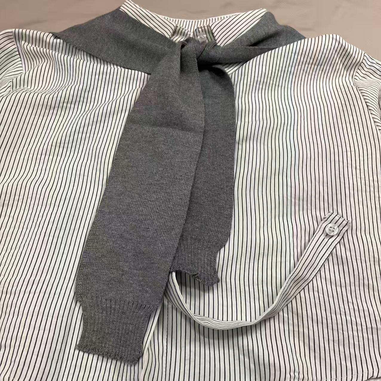 CC2007#82531 [Striped Faux Two-Piece Shirt] French Preppy–Inspired Design