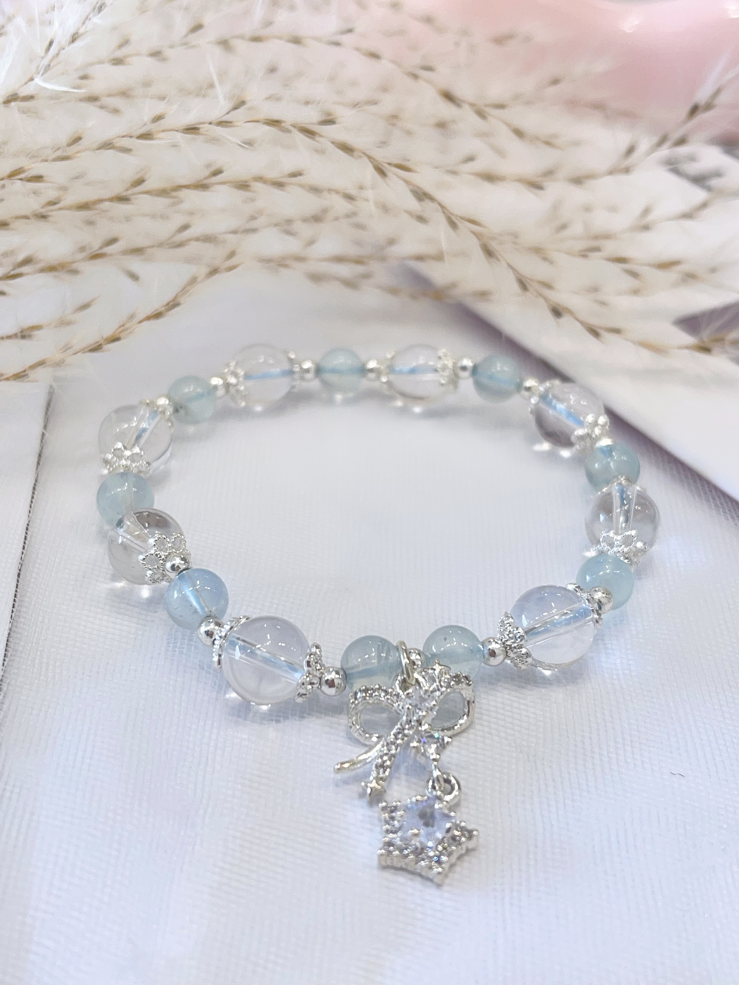 紫水晶 × 海蓝宝 × 白水晶  Amethyst & Aquamarine & Clear Quartz Star Charm Bracelet｜星空守护