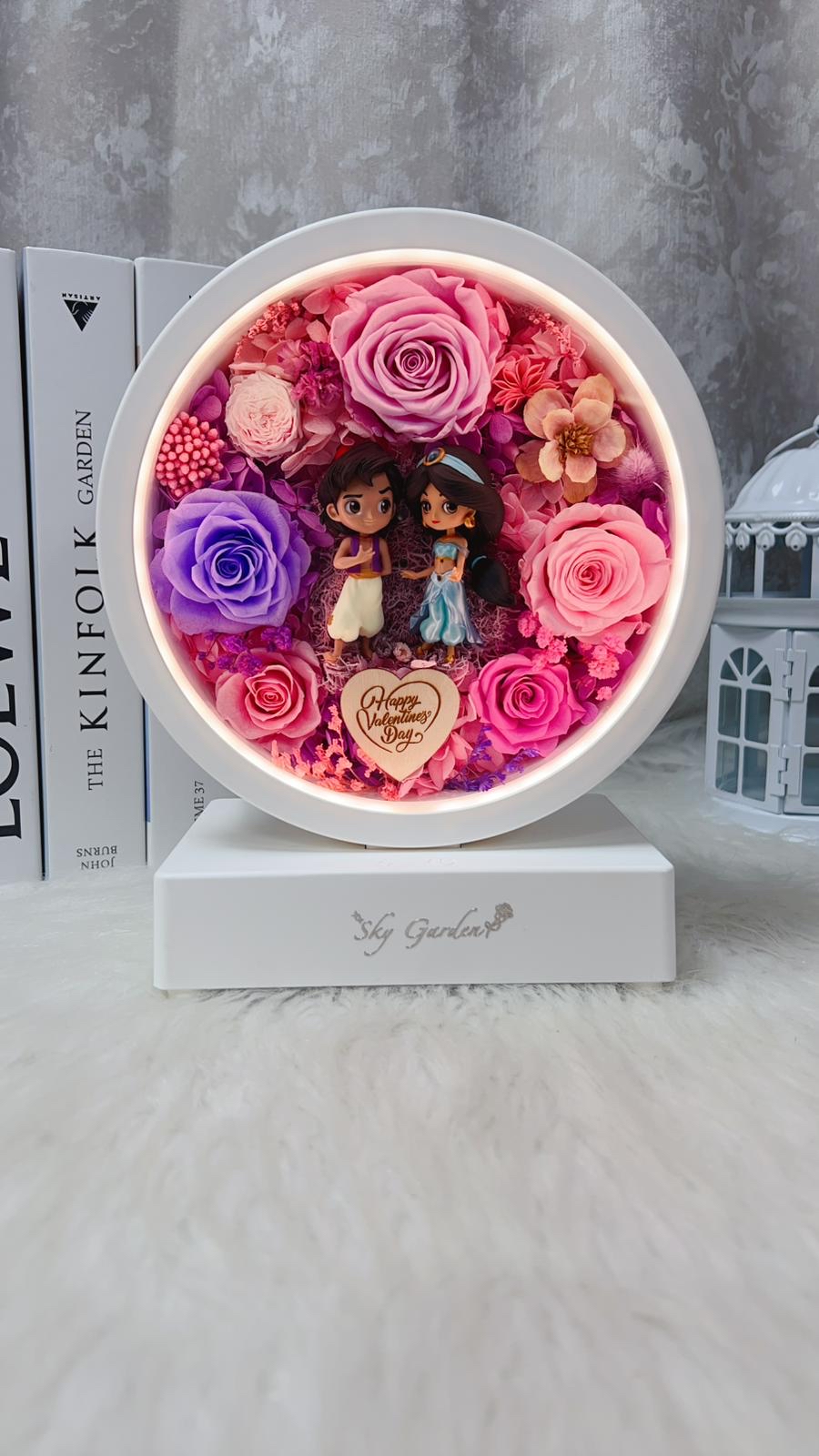 茉莉公主王子粉紫玫瑰永生花藍芽喇叭小夜燈