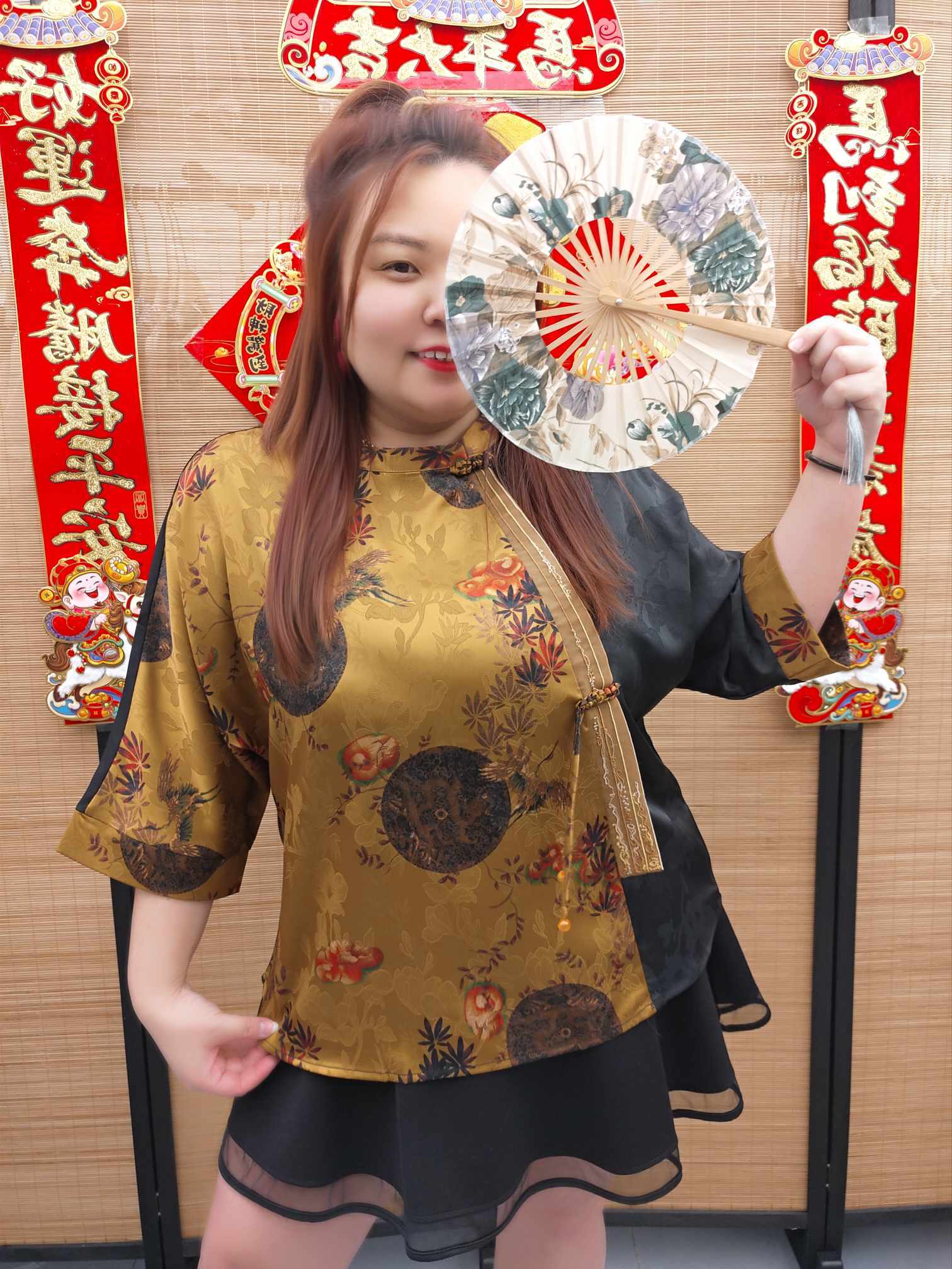 DDD13 拼色中国风盘扣上衣