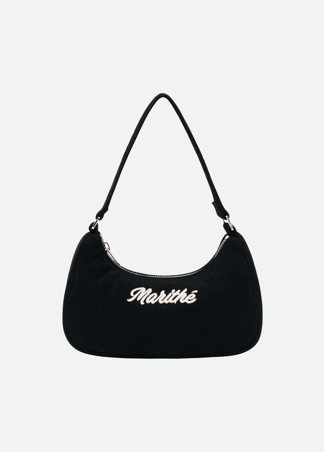 【MARITHE】韓国人気★EMBROIDERY LOGO CORDUROY SHOULDER BAG Marithe EMBROIDERY LOGO CORDUROY SHOULDER BAG black | KAZUE