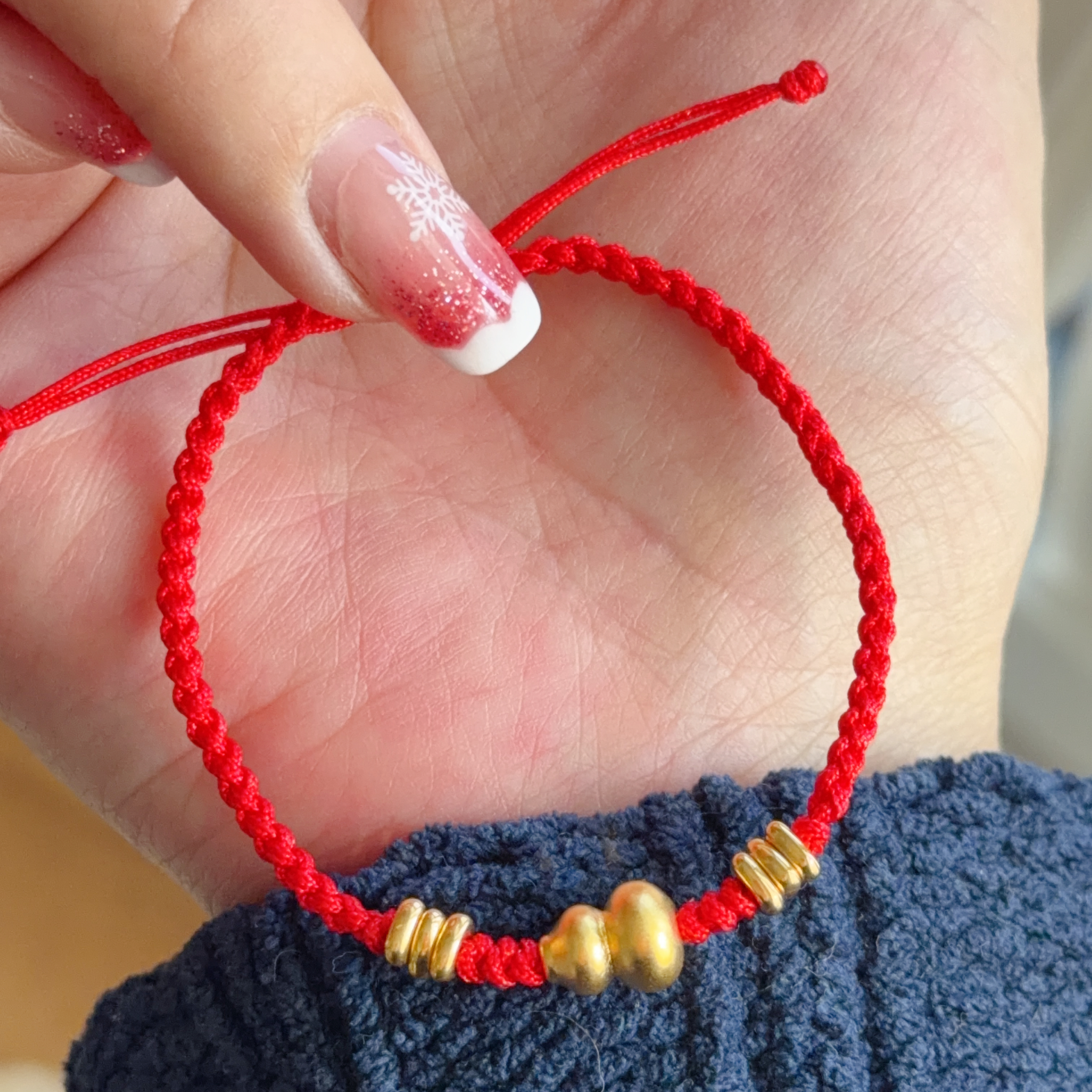 999硬金葫蘆+碎碎金襯紅色手繩