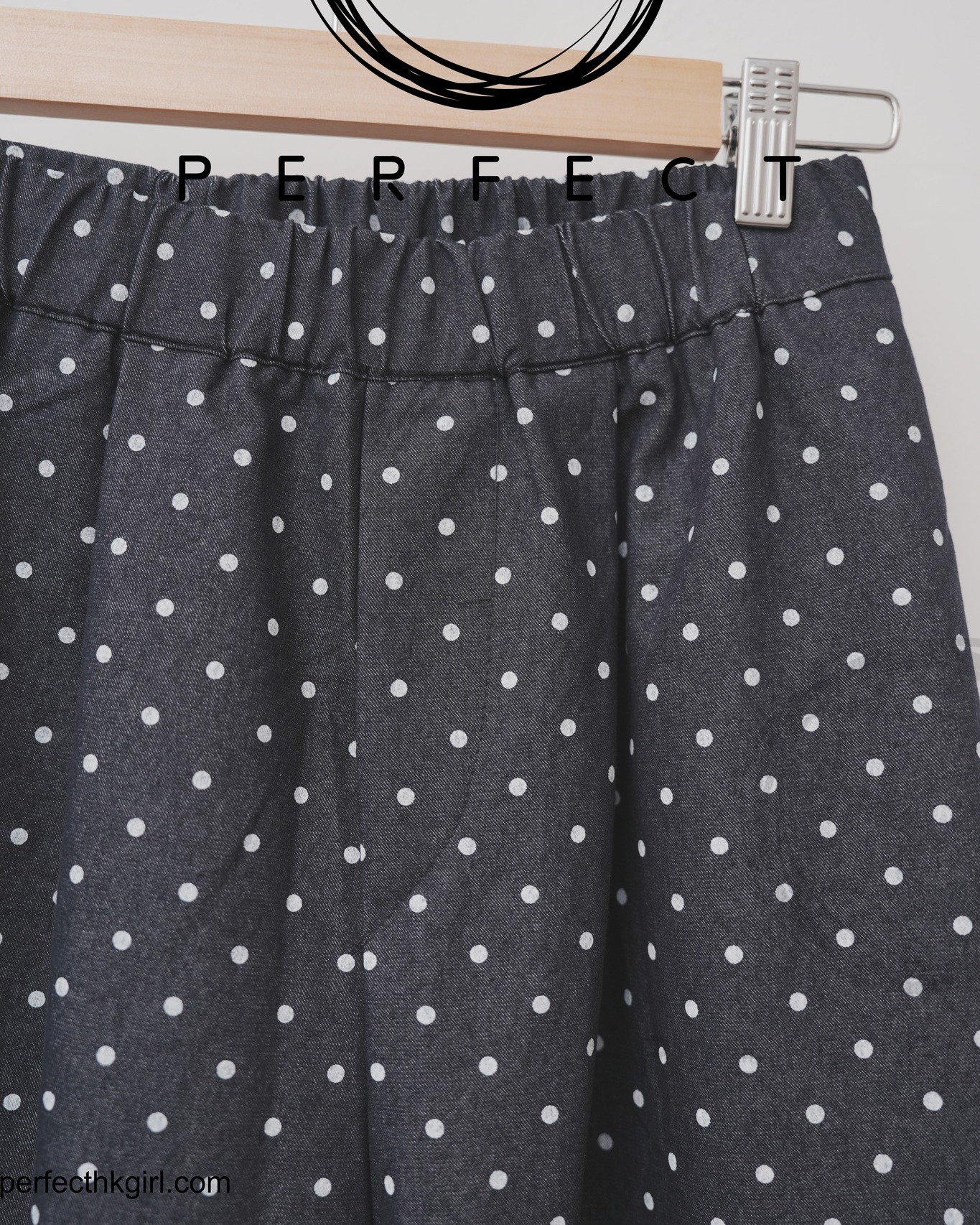 P0013_牛仔橡根頭百搭波點修飾腳形褲（黑白波點）