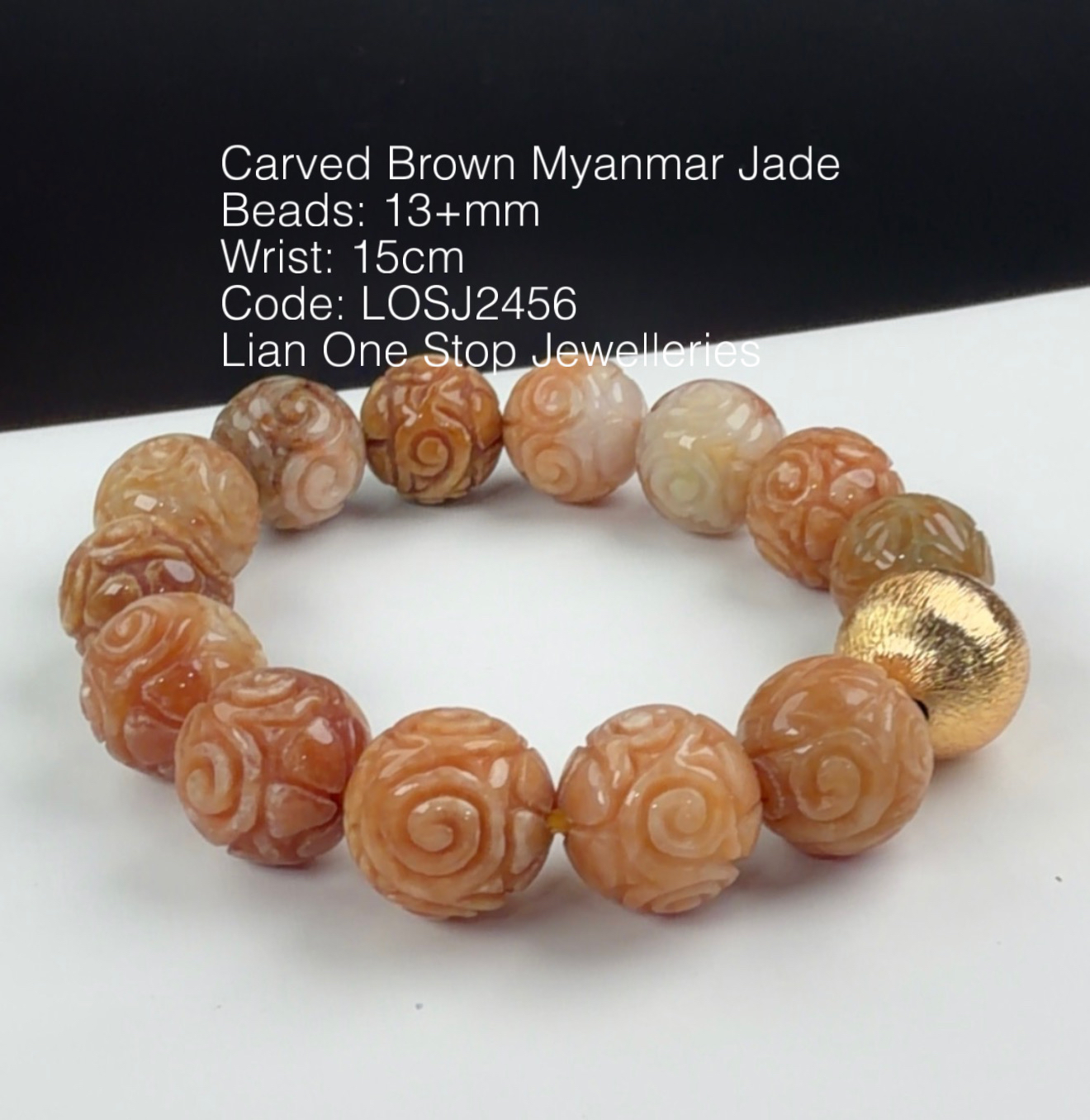 Code: LOSJ2456 Carved Brown Myanmar Jade 13+mm