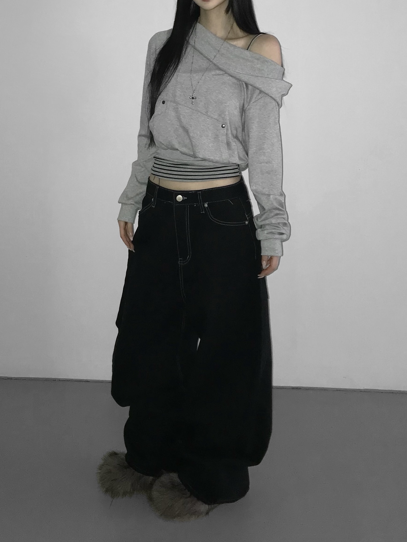 Soft Off-Shoulder Cropped Hoodie