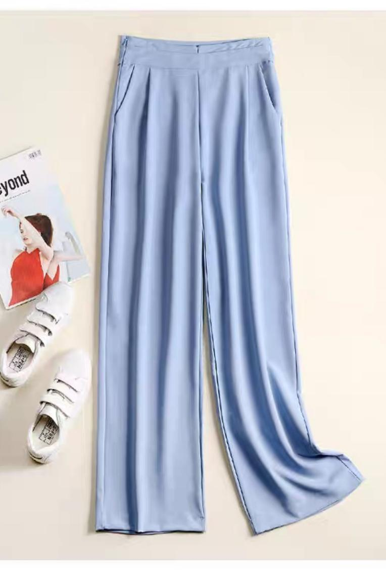 Satin High-Waist Straight Pants