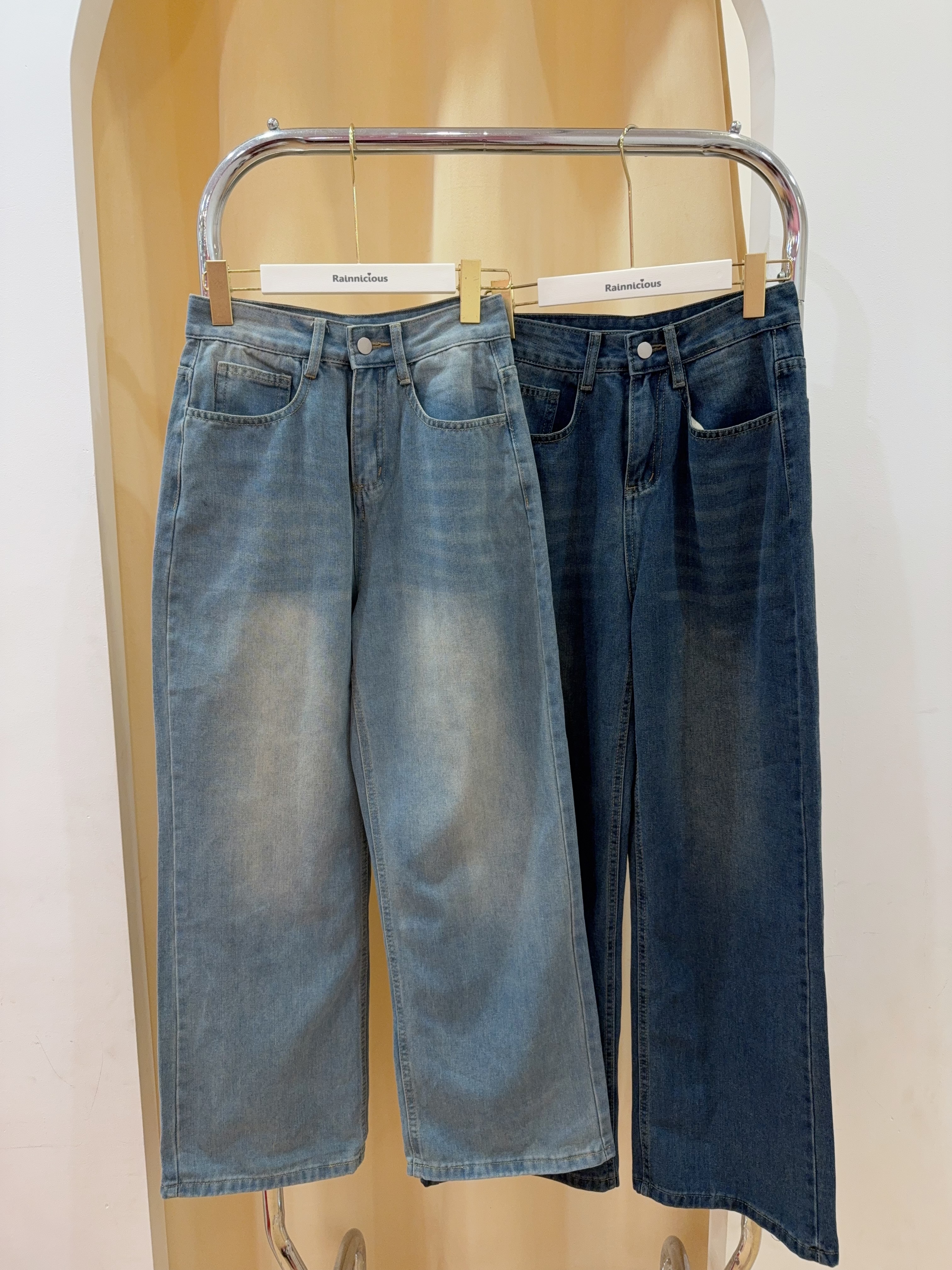 复古水洗牛仔直筒阔腿长裤 R2932