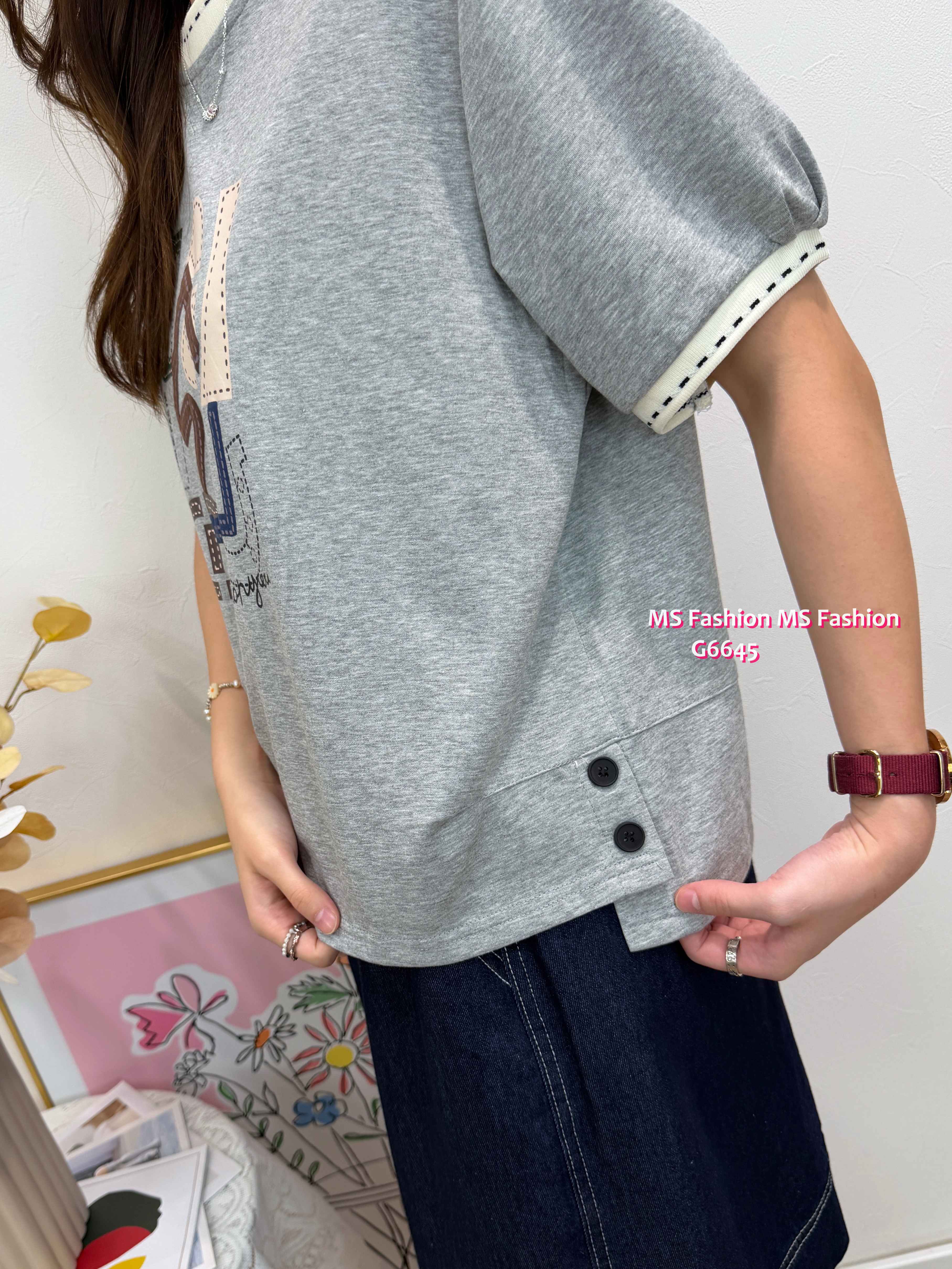G6645 靚print拼邊top