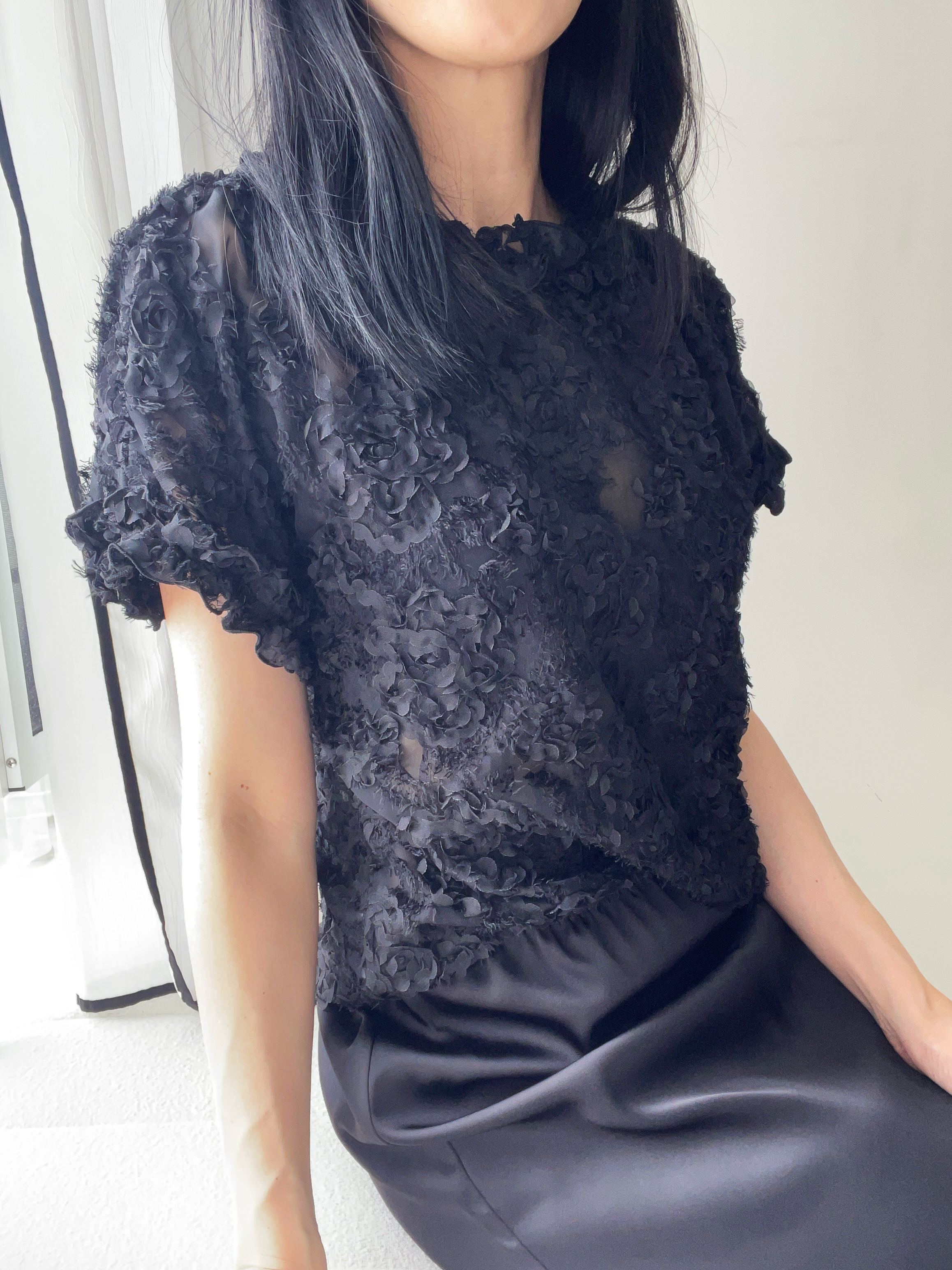 Feminine textured flower blouse