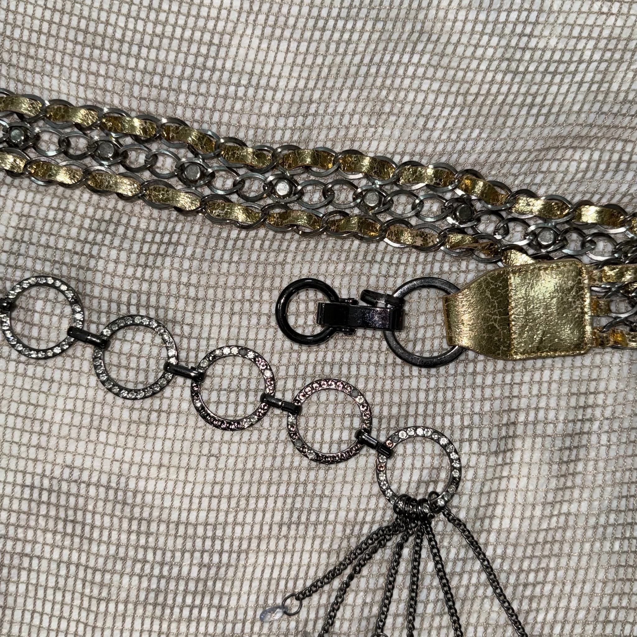 Vintage Braided Mixed-Metal Chain O-Ring Fringe Belt