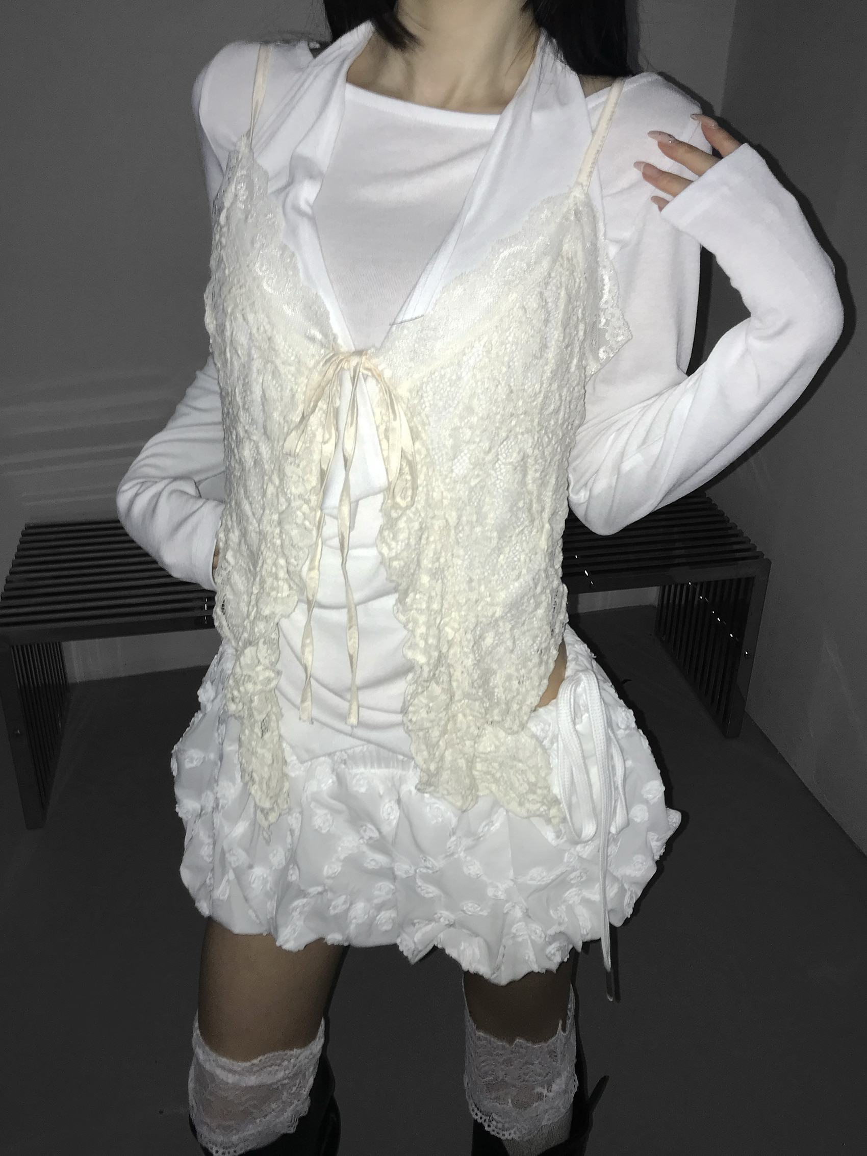 Sheer Lace Ruffled Cami