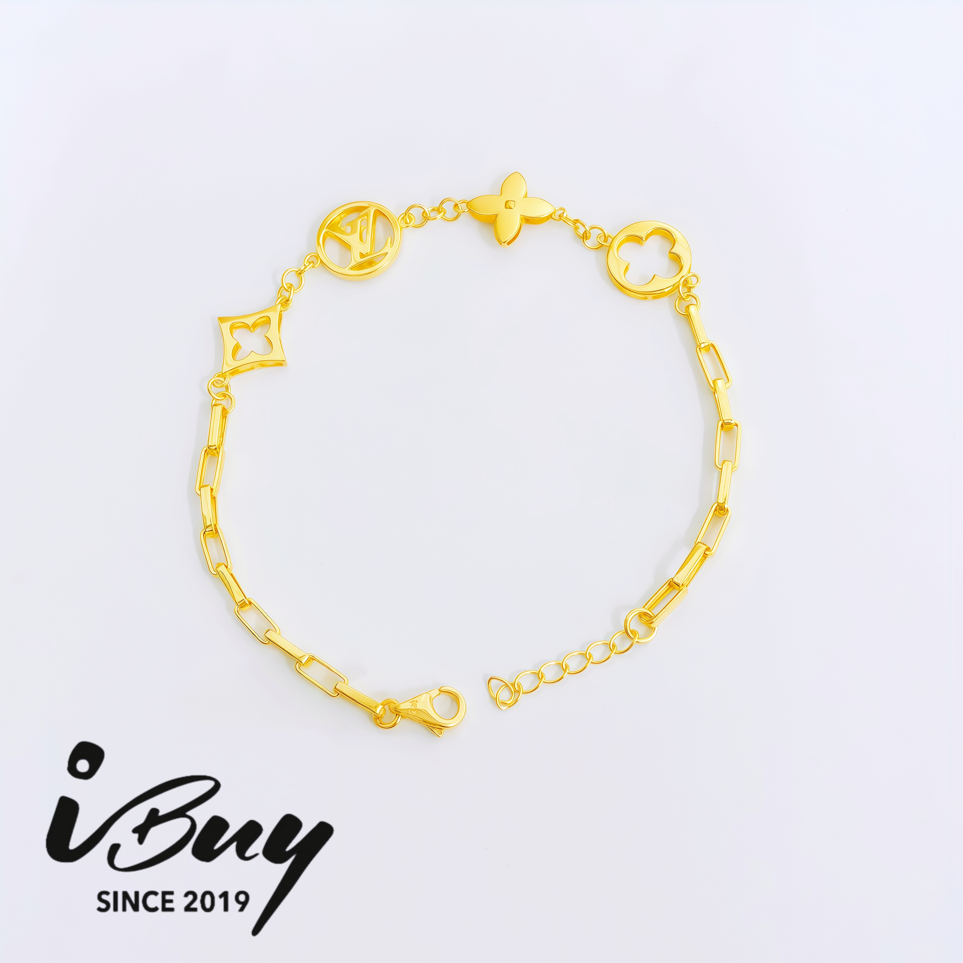916 GOLD VL 4 LOGO SQUARE CABLE BRACELET 916 金 VL4花长方形格手链