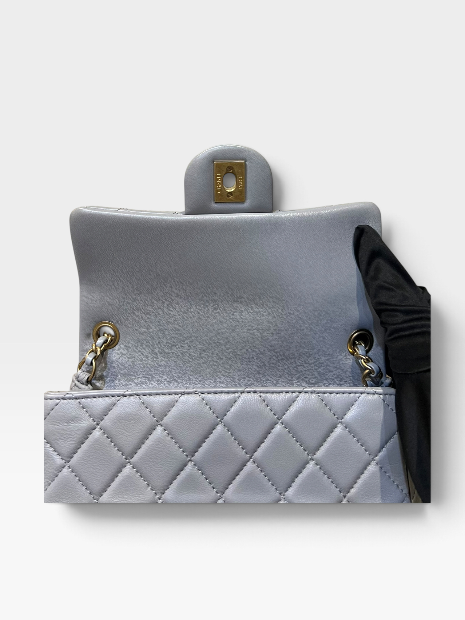 Pre-Owned Chanel Grey Lambskin Classic Mini Flap with Gold Ball / K9905