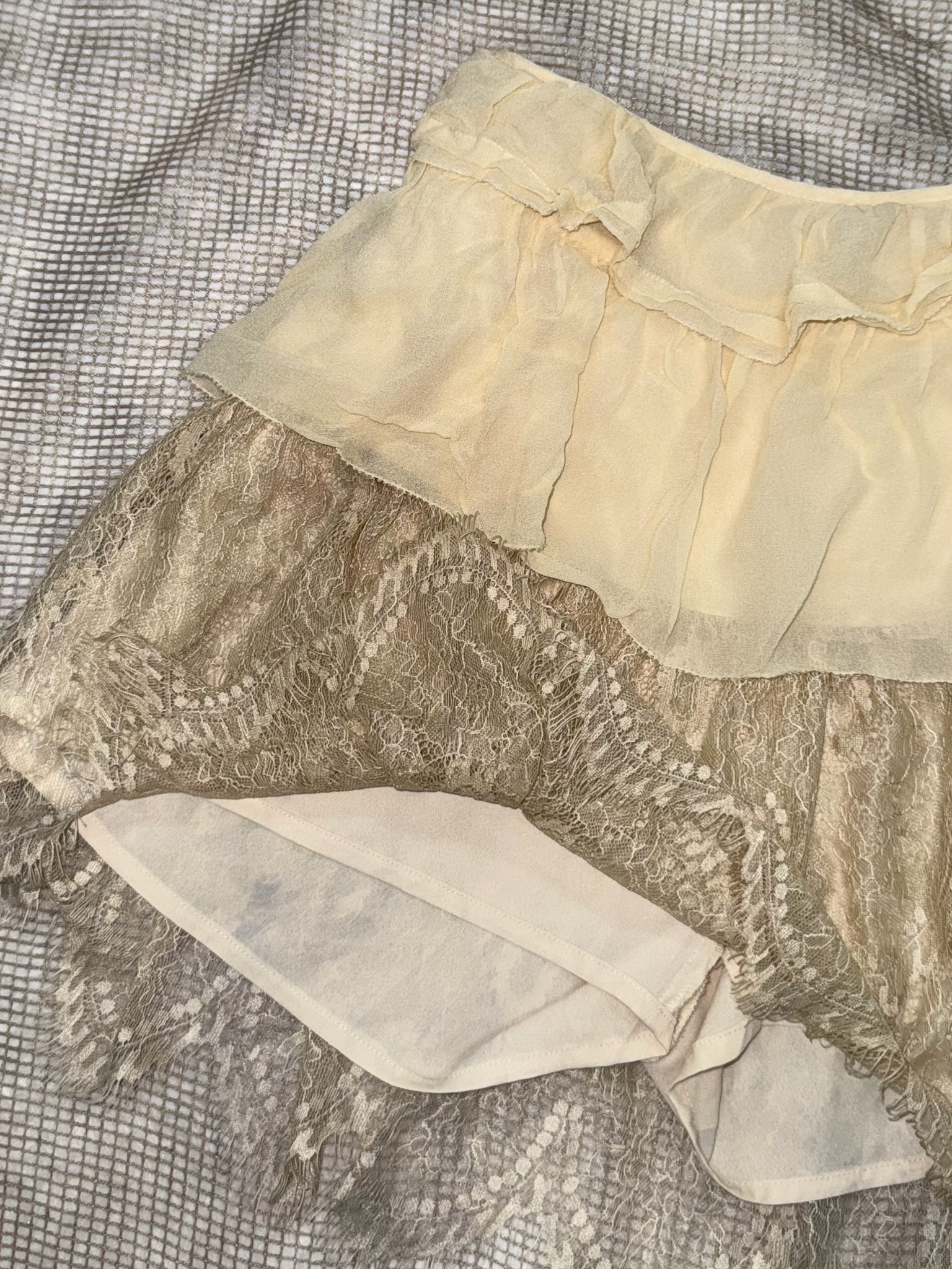 Fairycore Champagne Lace Hem Ruffle Skirt