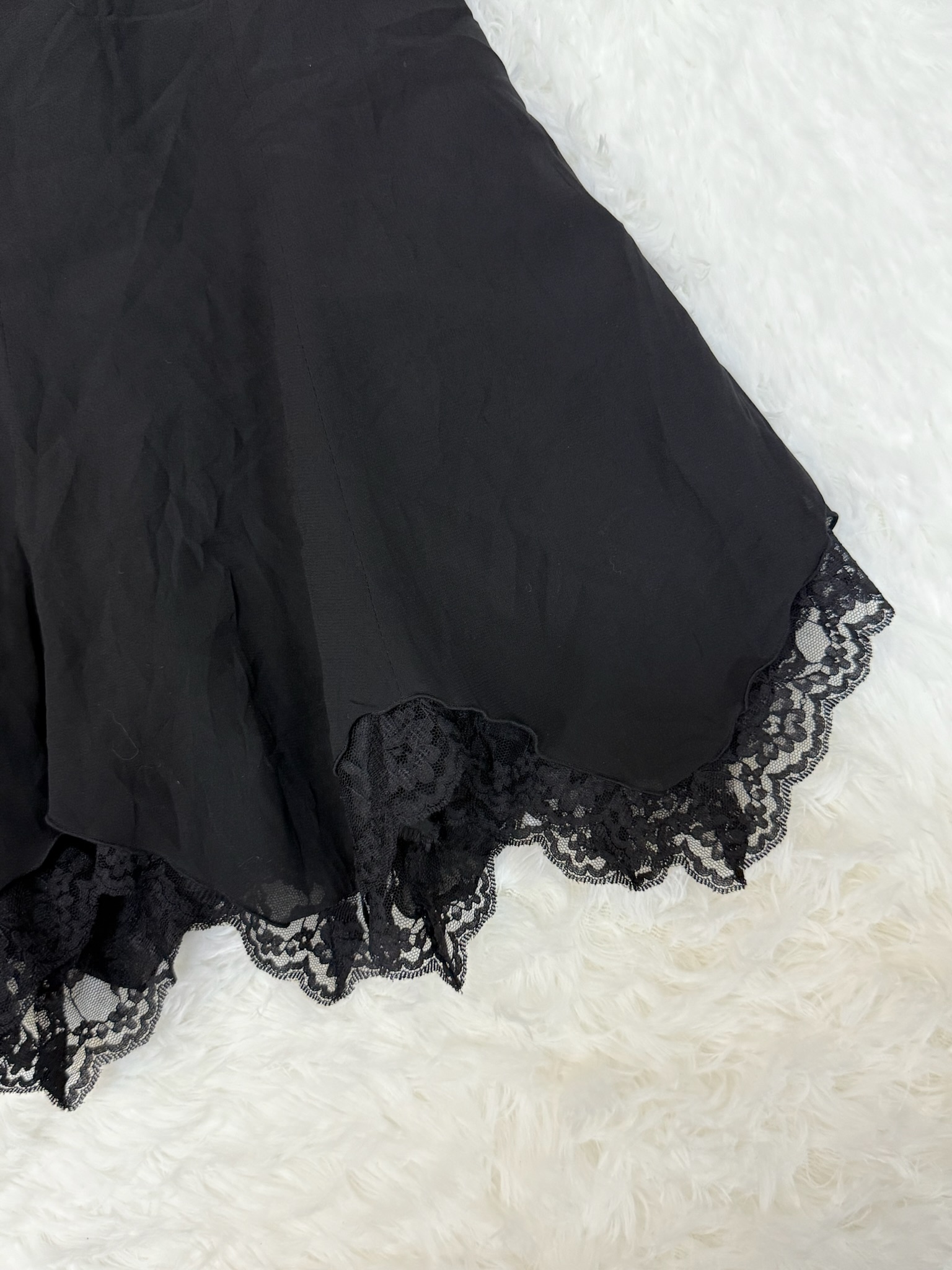 Black Scalloped Lace Hemline A-Line Skirt