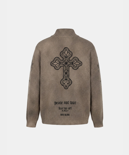 PEACE NOT WAR Full-Zip Knit Track Top - Beige