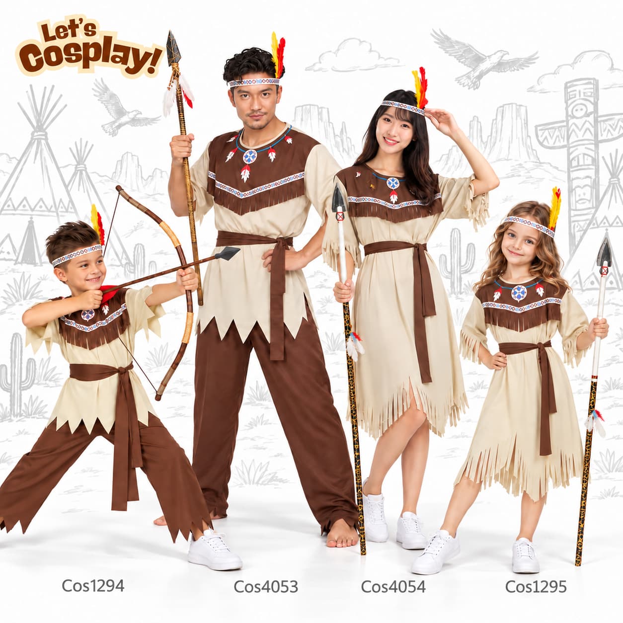 Let's Cosplay 兒童印第安人主題民族服 北美原住民服裝｜國際文化日表演服 COS1294