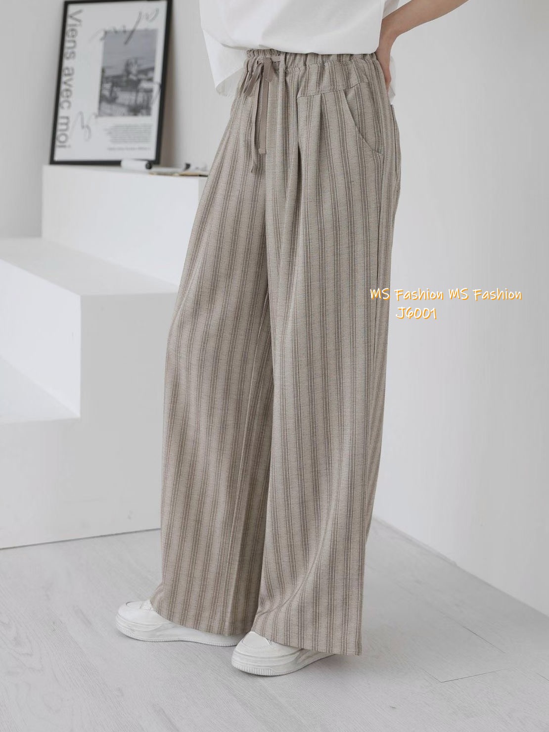 J6001 韓國🇰🇷靚料條子闊褲 