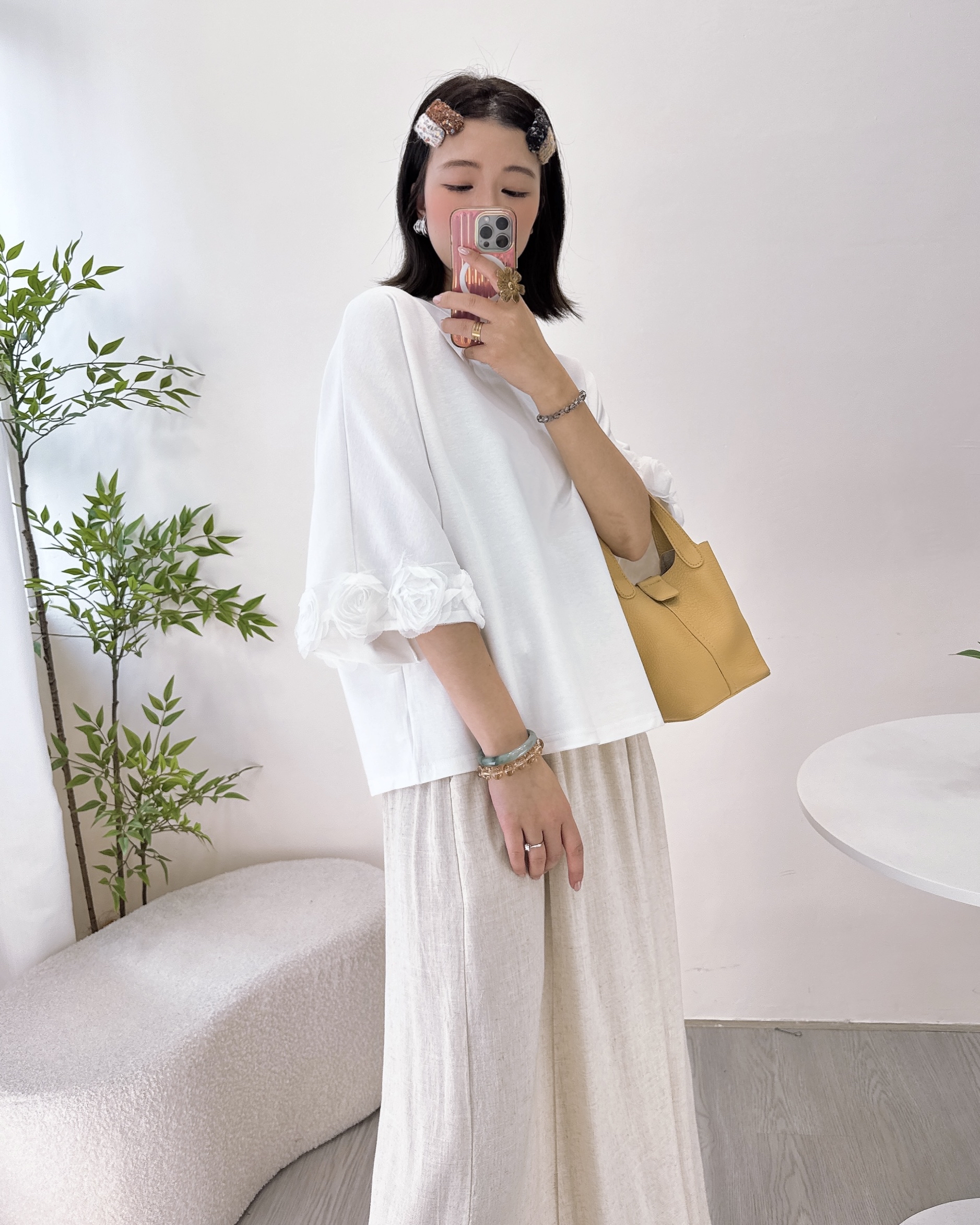 滑嘟嘟太空棉玫瑰花七分袖上衣 3色