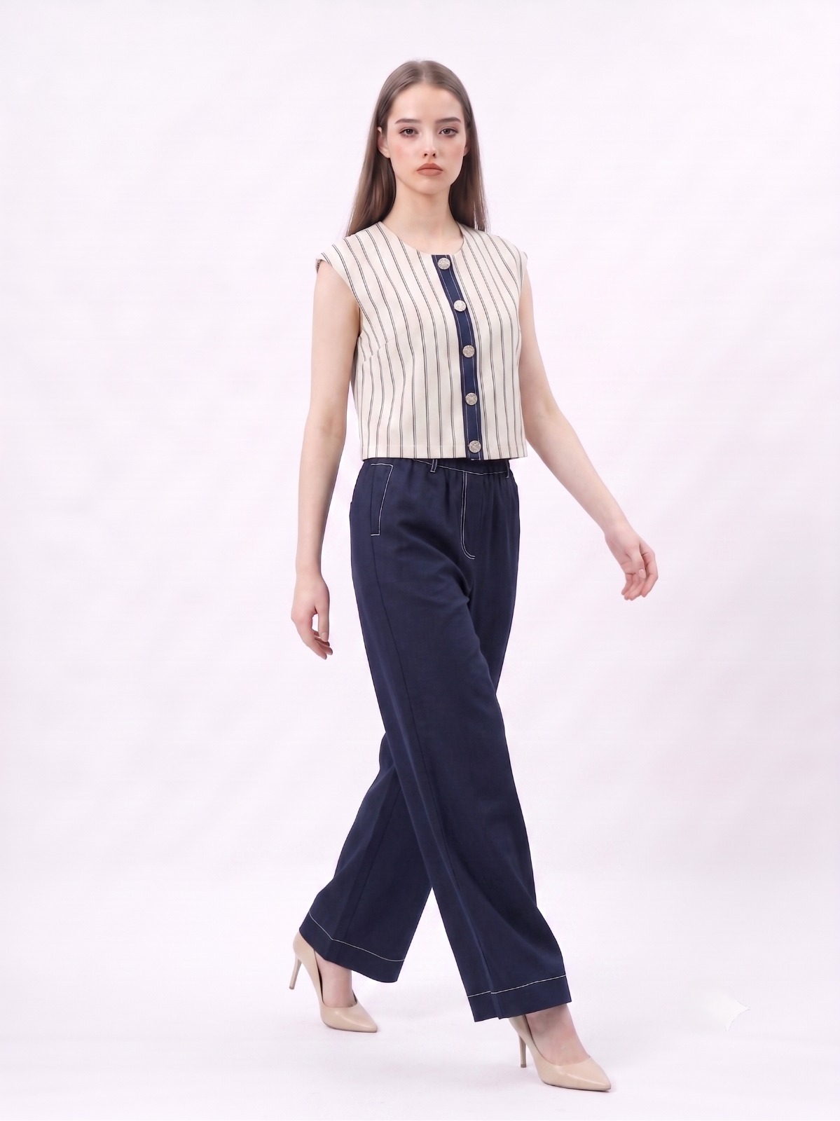 E8259BB Mila Striped Button Detail Crop Top