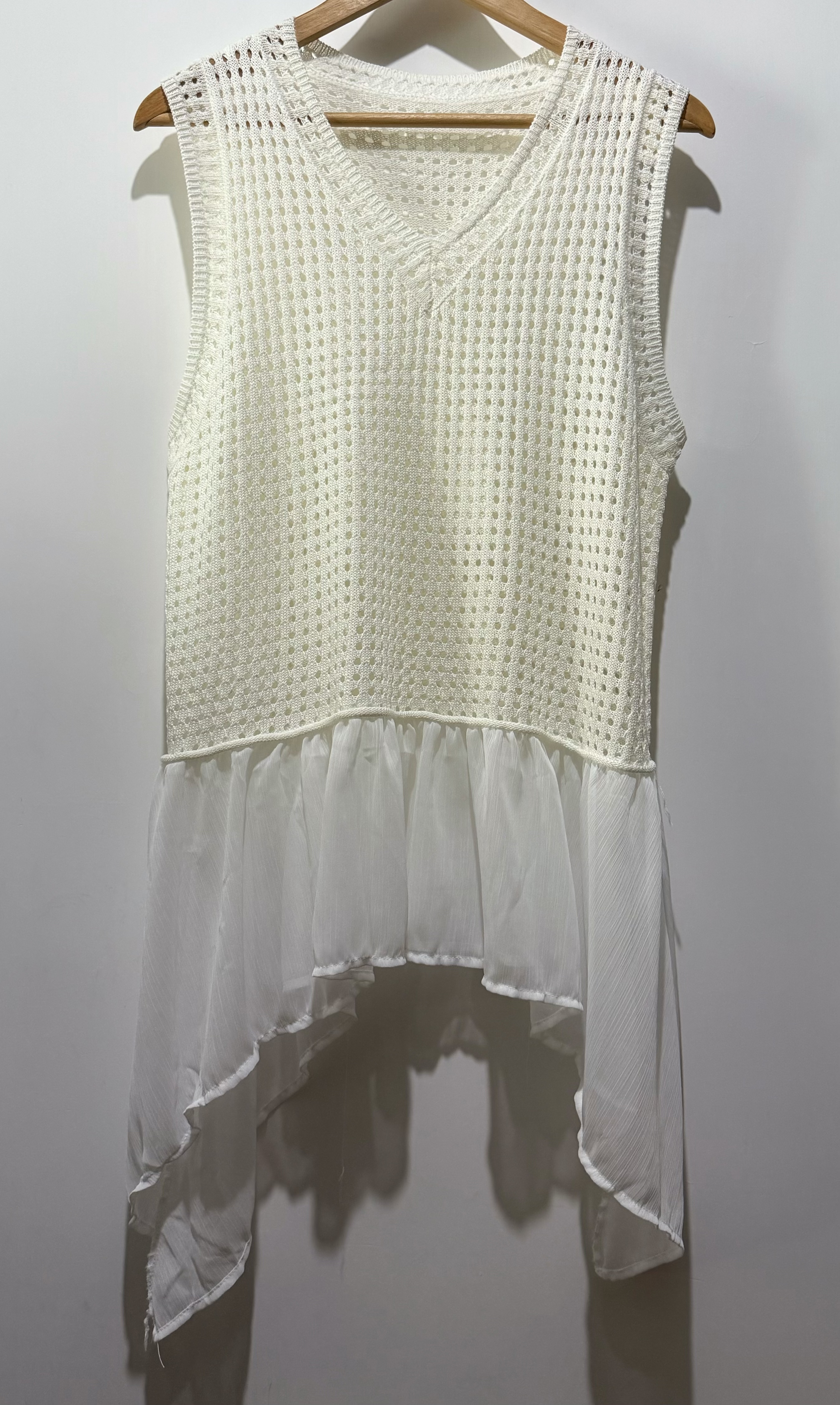 #2096 針織拼薄紗背心☁️