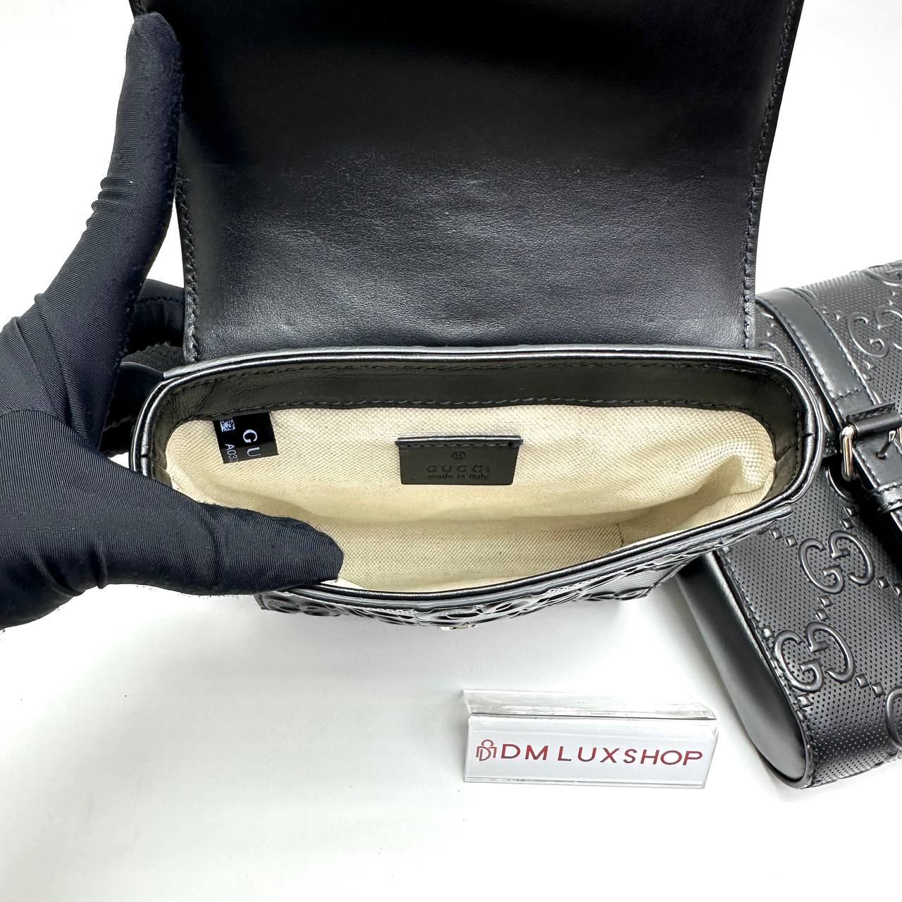 Gucci Black Perforated Double Belt Bag
