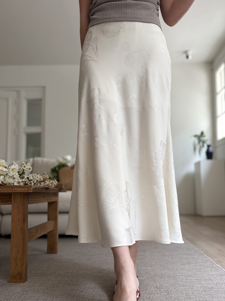 Floral Silky Skirt (Ivory)