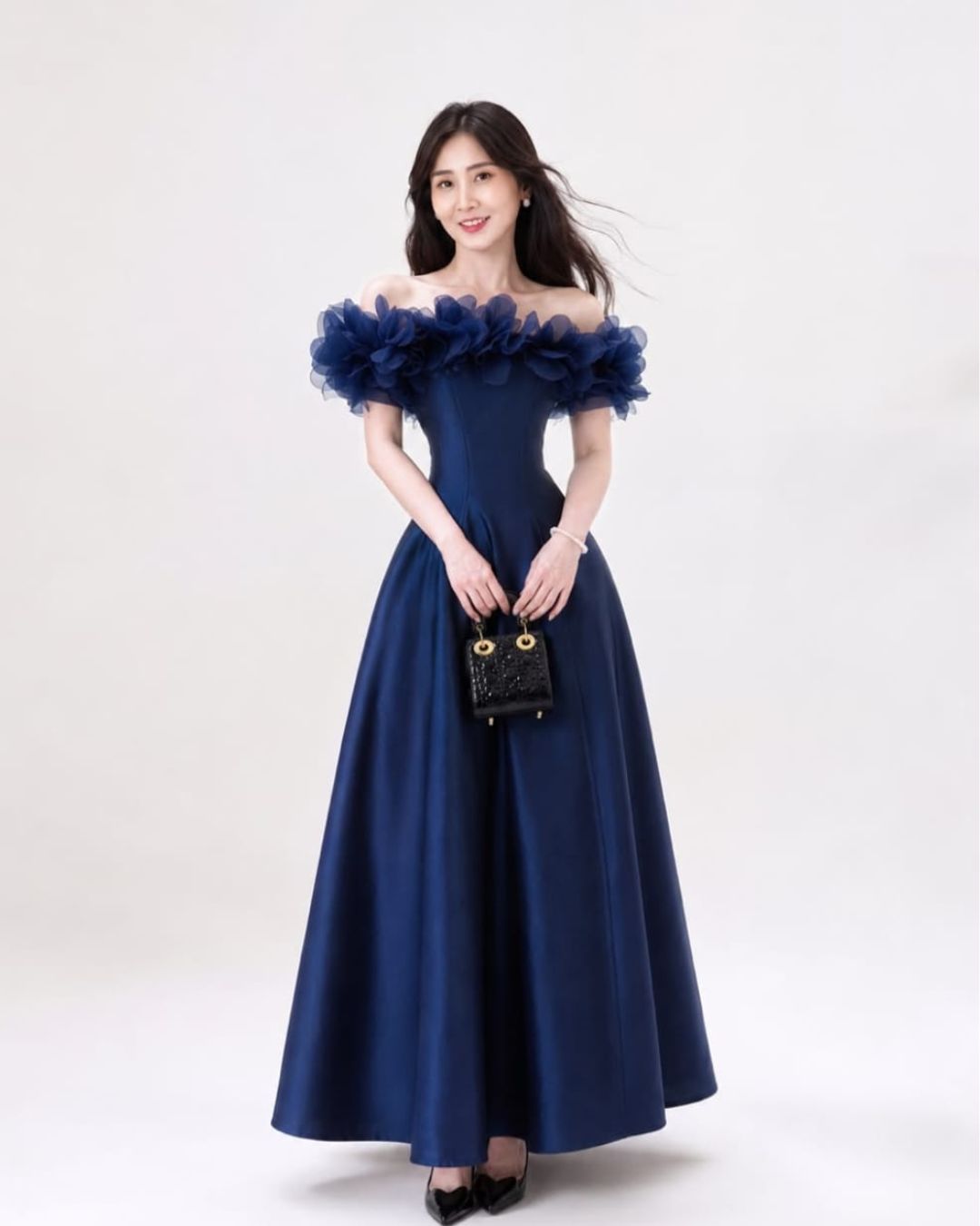 5136 Viviana Luxury Petal Neckline Off-Shoulder Maxi Dress