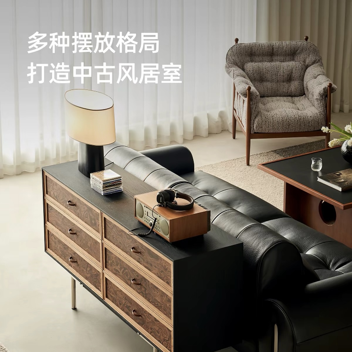 Kena可納/摩卡斗櫃中古實木餐邊櫃家用客廳復古收納儲物櫃玄關櫃 Lockers