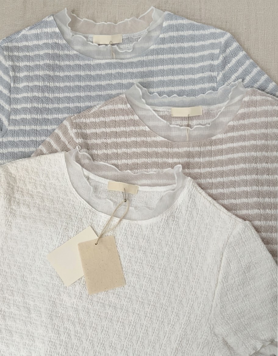 ❥ New arrival 。條紋拼紗上衣。現貨･ᴗ･ 