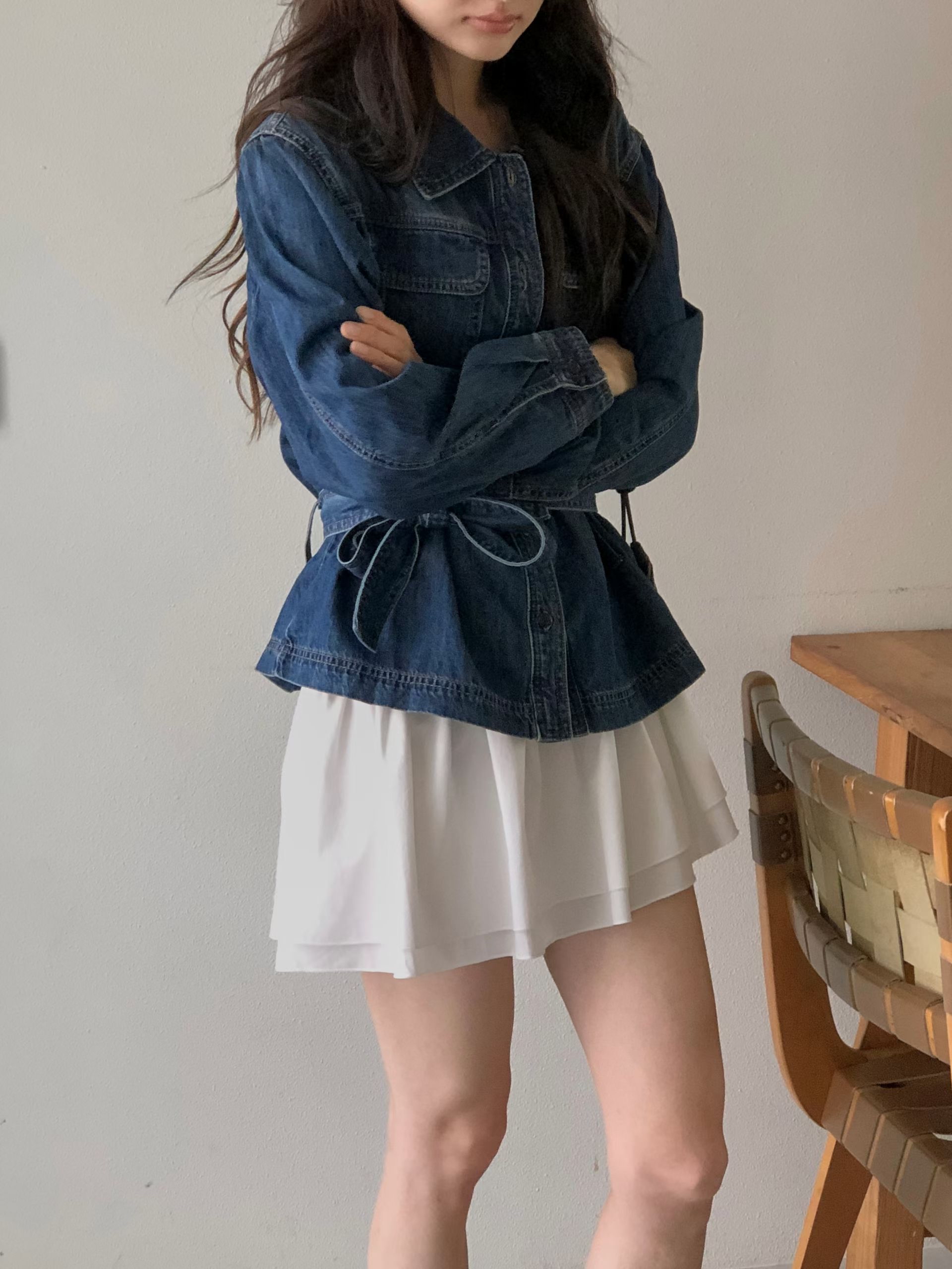 時尚美感腰帶牛仔褸