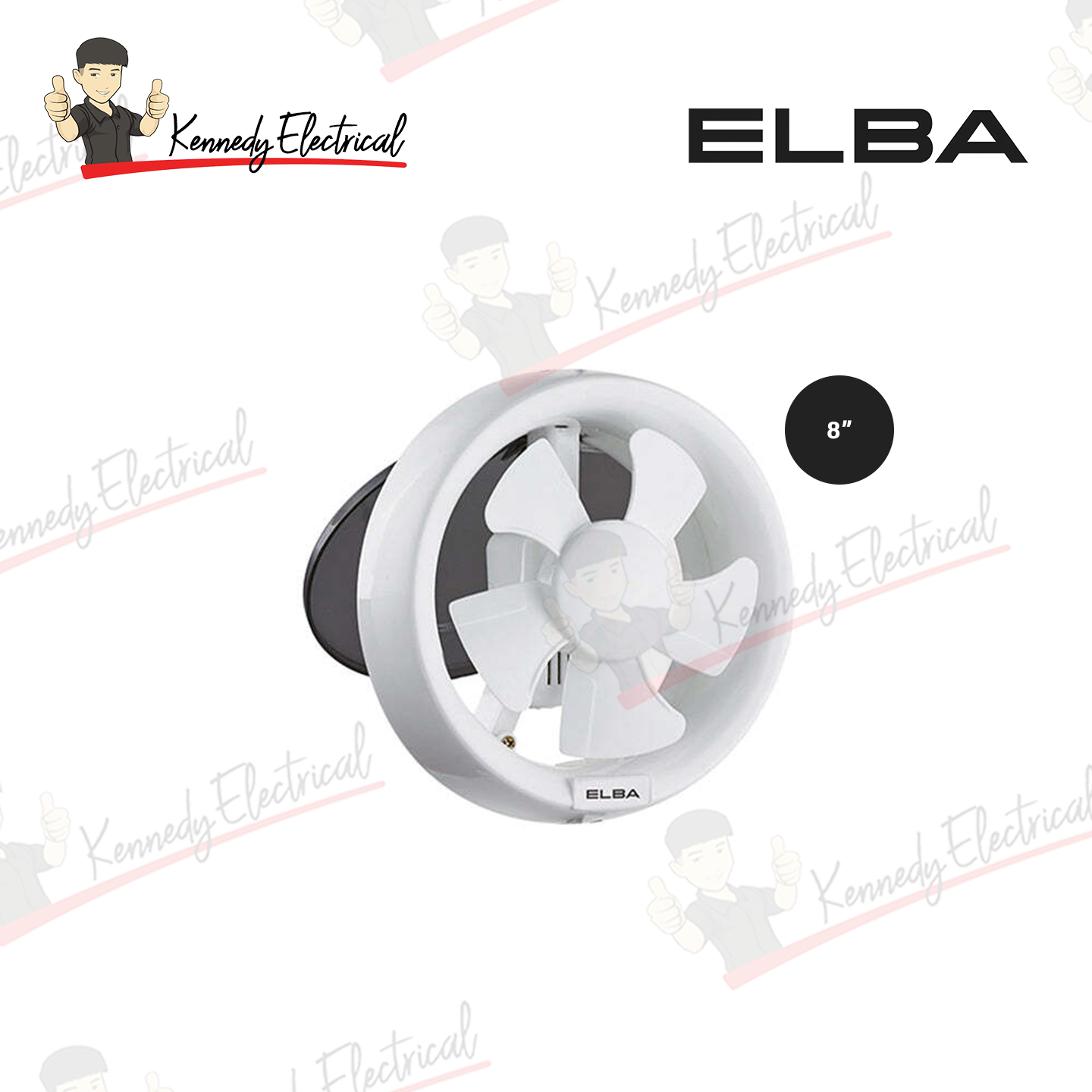 Elba 8" Glass Mounted Ventilation Fan EGVF-E0815(WH)