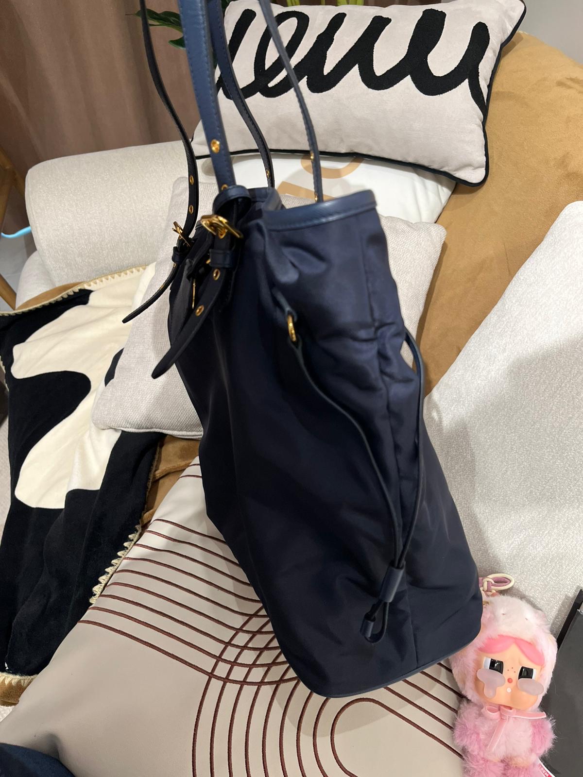 Prada Nylon Shopping Tote Bag Navy 100%Authentic, 98%New ✅ certificate 