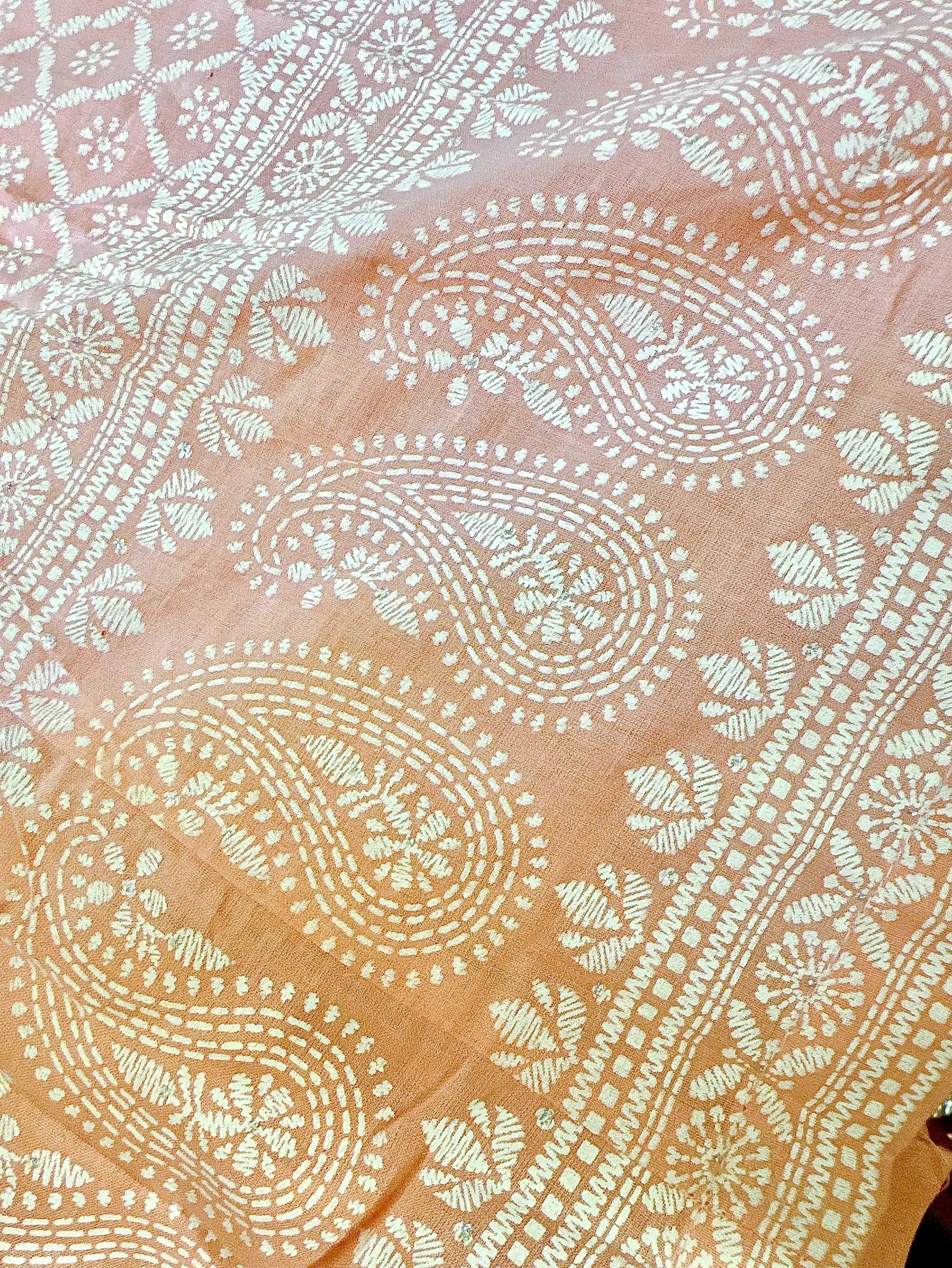 2164 Peach with White Print Skirt  38.5"