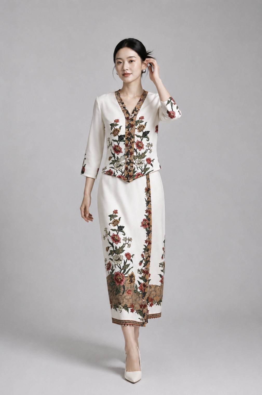 13103 Heritage Floral Kebaya Maxi Dress