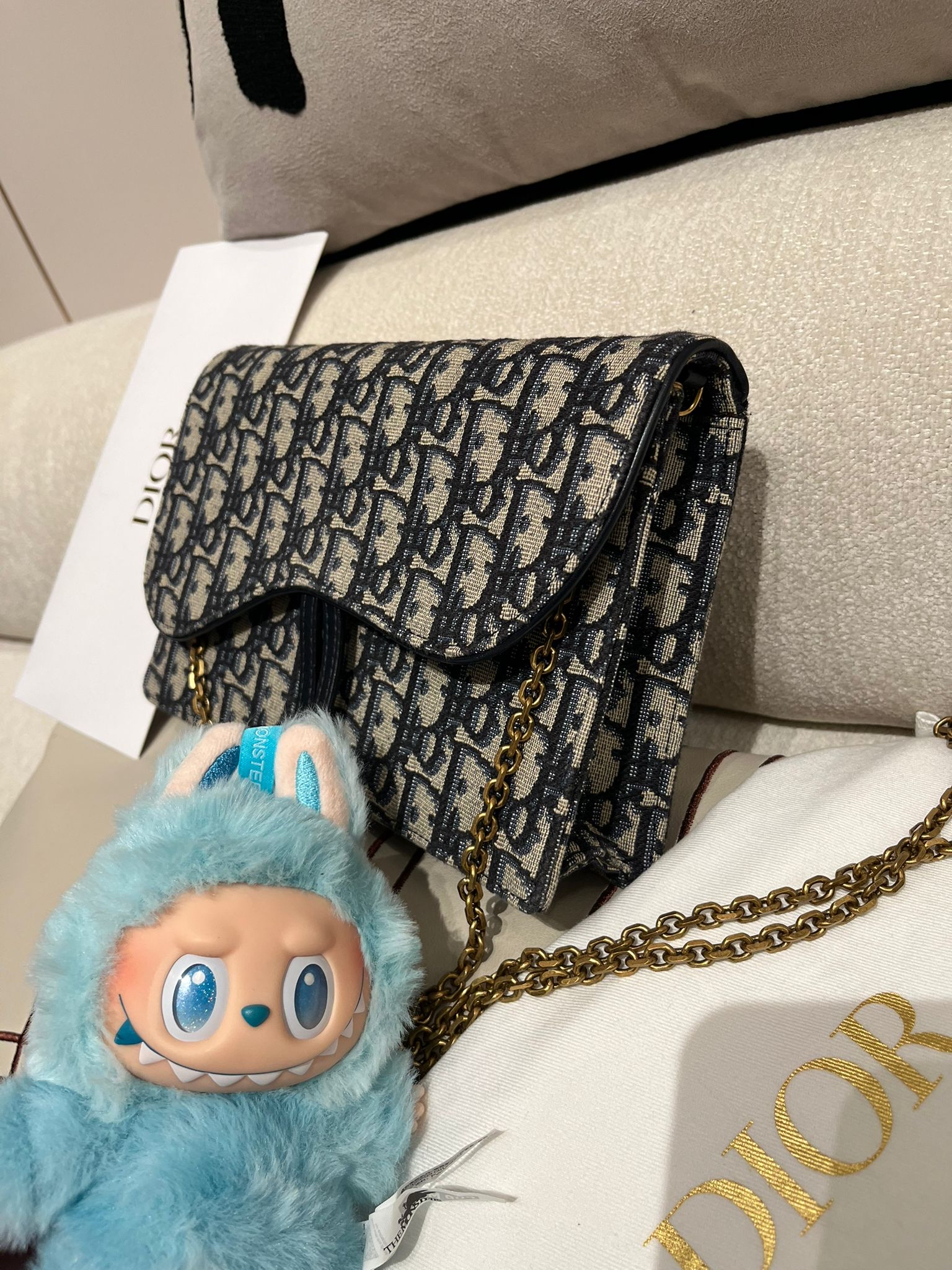 Dior medium Saddle pouch with chain woc 100%Authentic ,99%new ✅收據✅dust bag