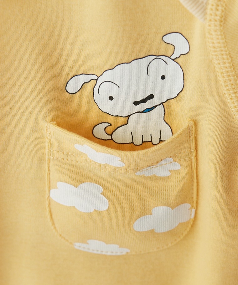 💚預訂 台灣直送💚三色蠟筆小新系列口袋印花純棉短袖包屁衣