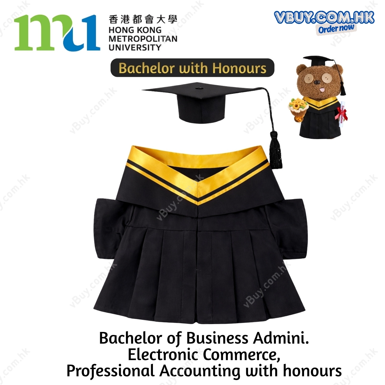  vBuy  訂製香港都會大學公仔畢業袍（bachelor with honours ) MU公仔畢業袍 都大公仔畢業袍可綉字綉名獨一無二