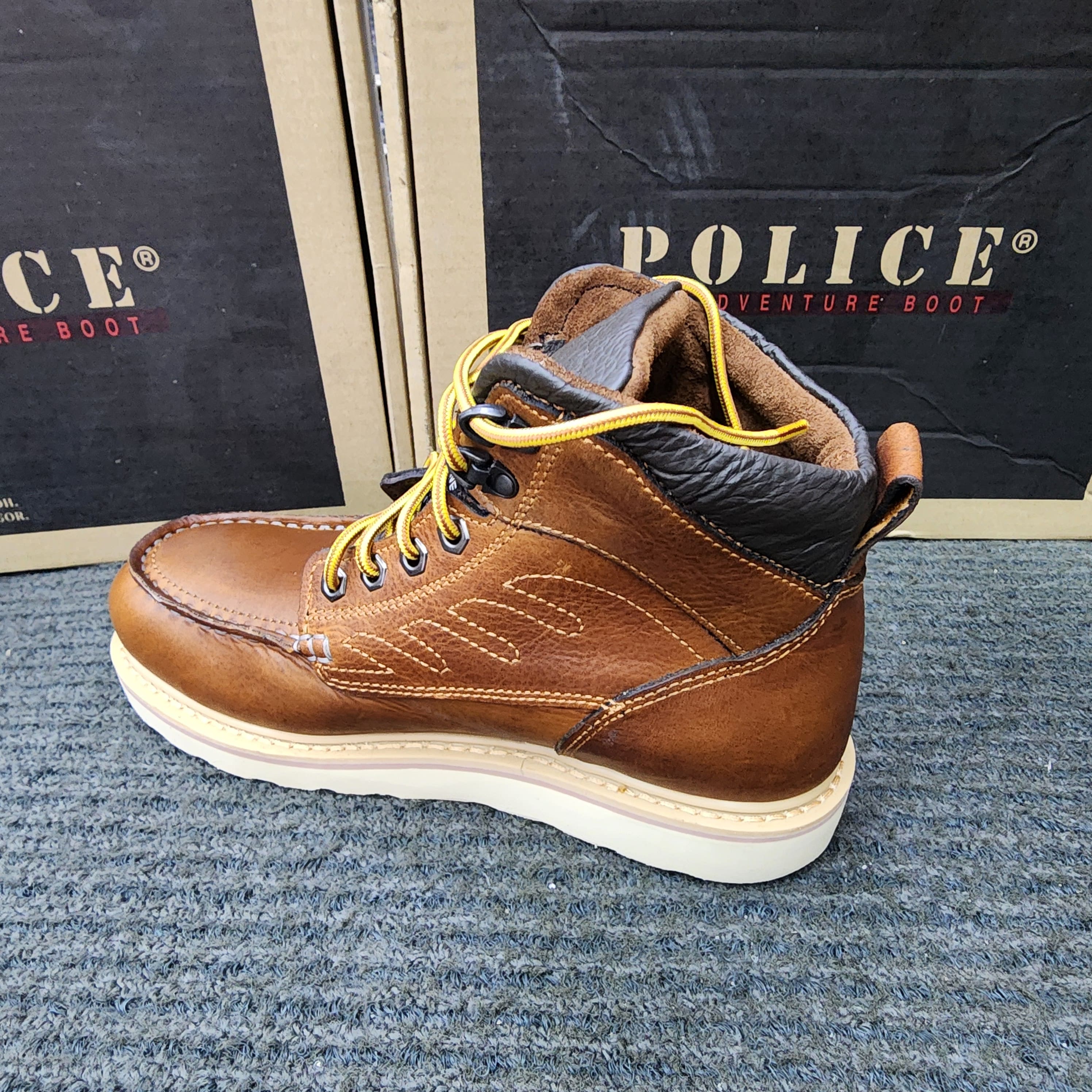 POLICE SAFETY SHOES 92970 Mid Cut Lace Up brown Goodyear Welt Stitching Kasut Keselamatan