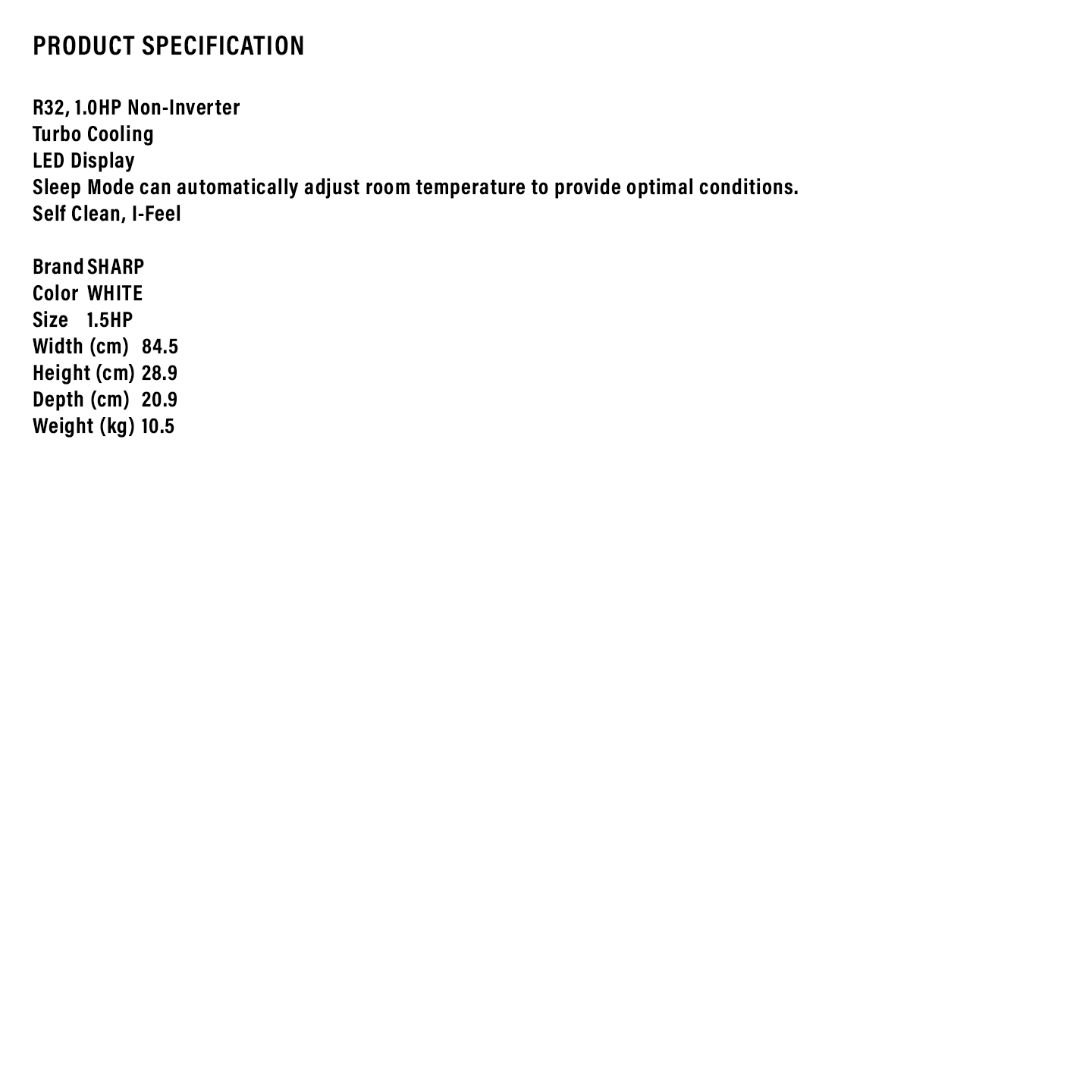 Sharp 1.5HP R32 Standard Air Conditioner (AHA12ZCD)