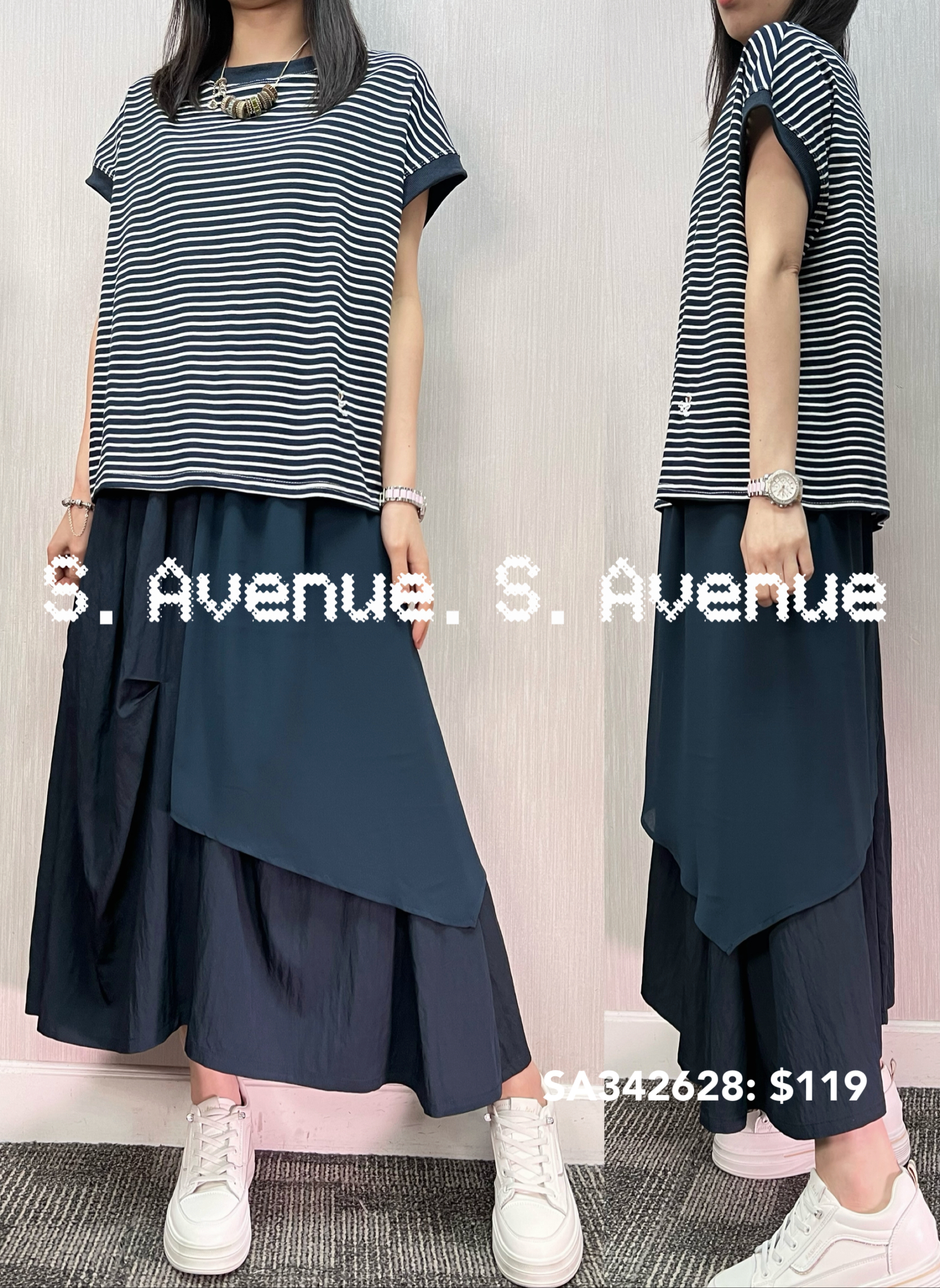 SA342628: 短袖間條tee