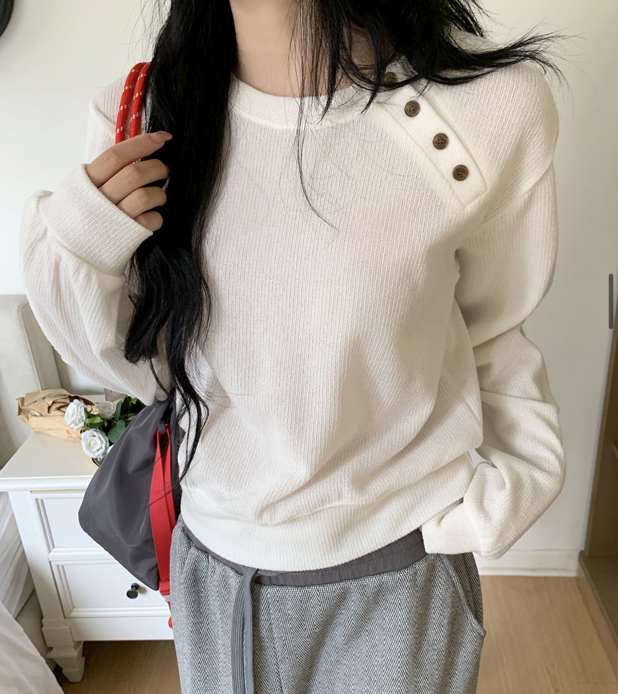 Made in Korea 🇰🇷斜排鈕棉線top