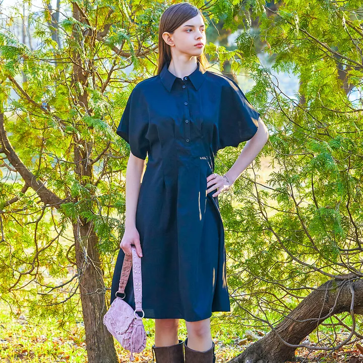 [KOLEAT] PINTUCK WAIST SHIRT DRESS SHORT SLEEVE (2色)