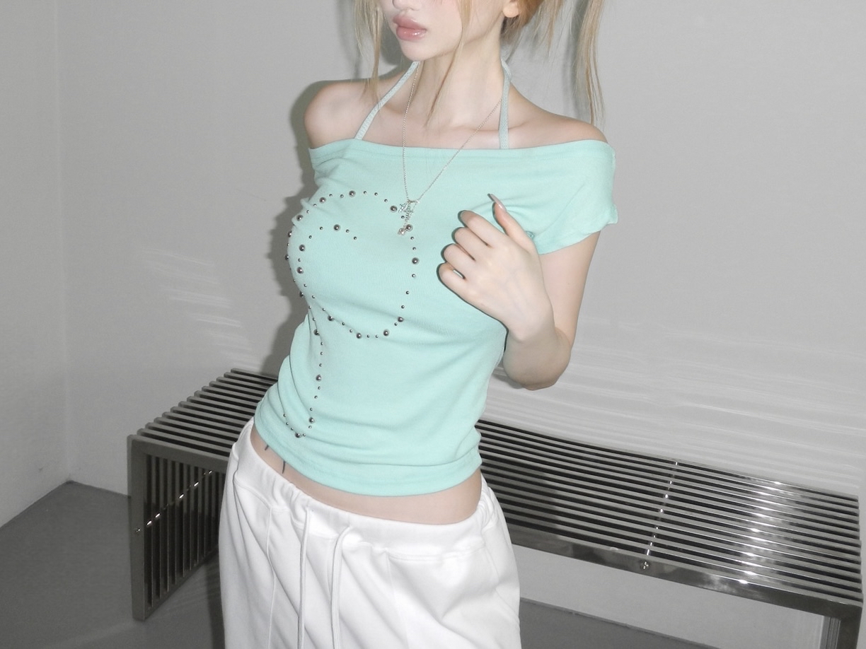 Studded Off-Shoulder Short Sleeve Top