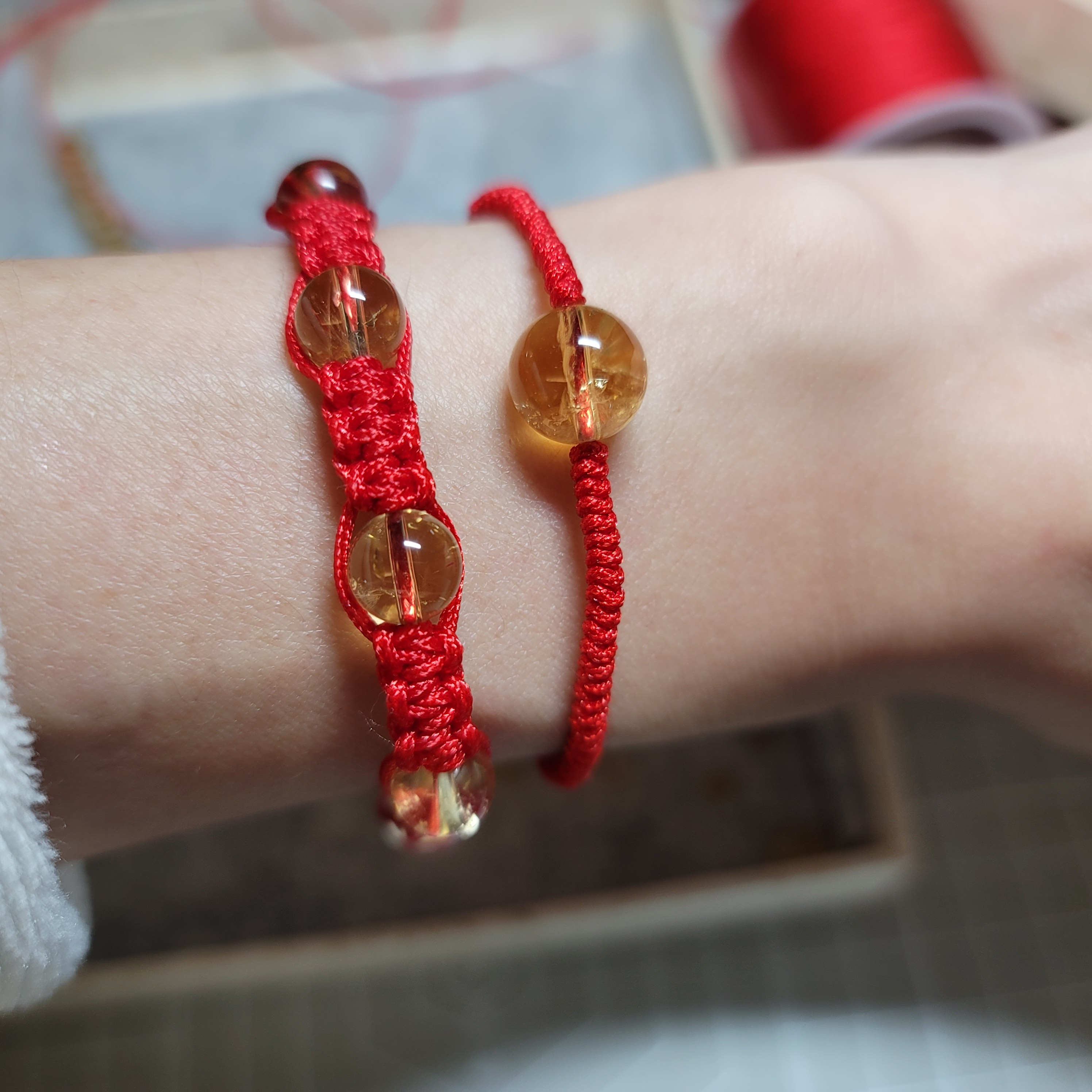 黃水晶珠織繩手鏈