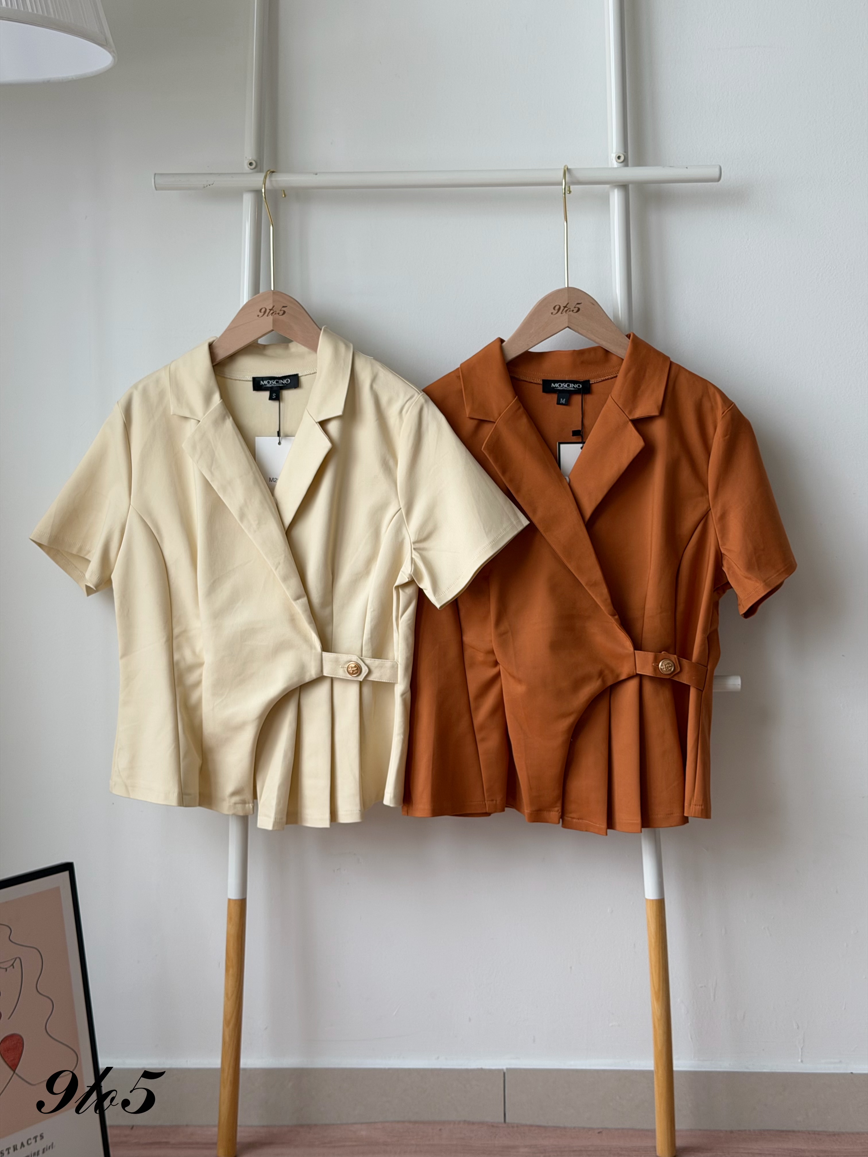 T4478 V Neck Peplum Shirt - Orange & Yellow