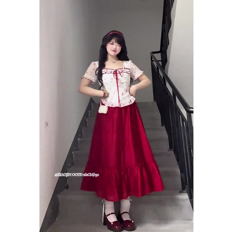 B256(11673长裙) 长款法式气质层层荷叶蛋糕层红长裙